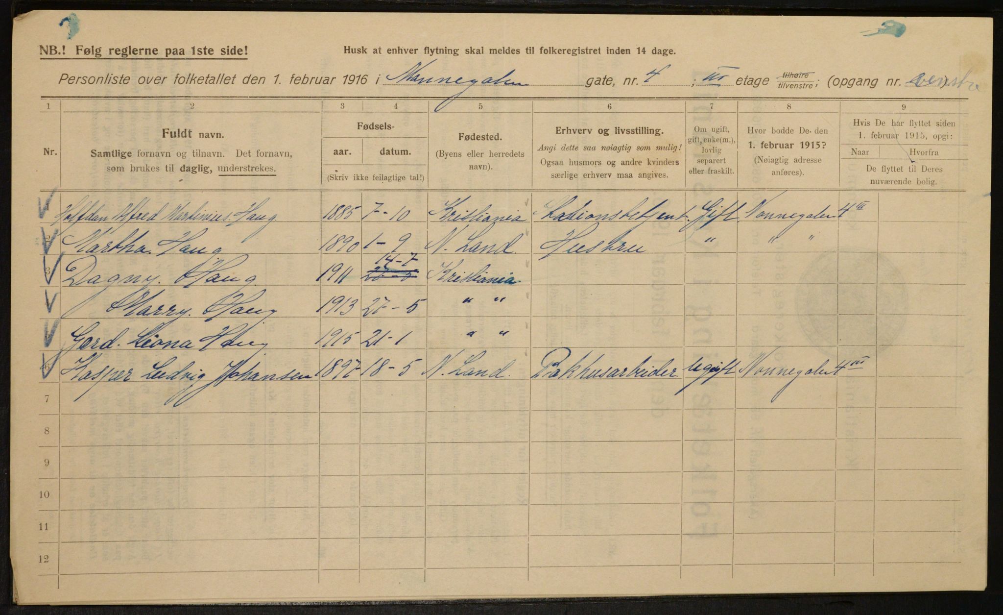 OBA, Kommunal folketelling 1.2.1916 for Kristiania, 1916, s. 73164