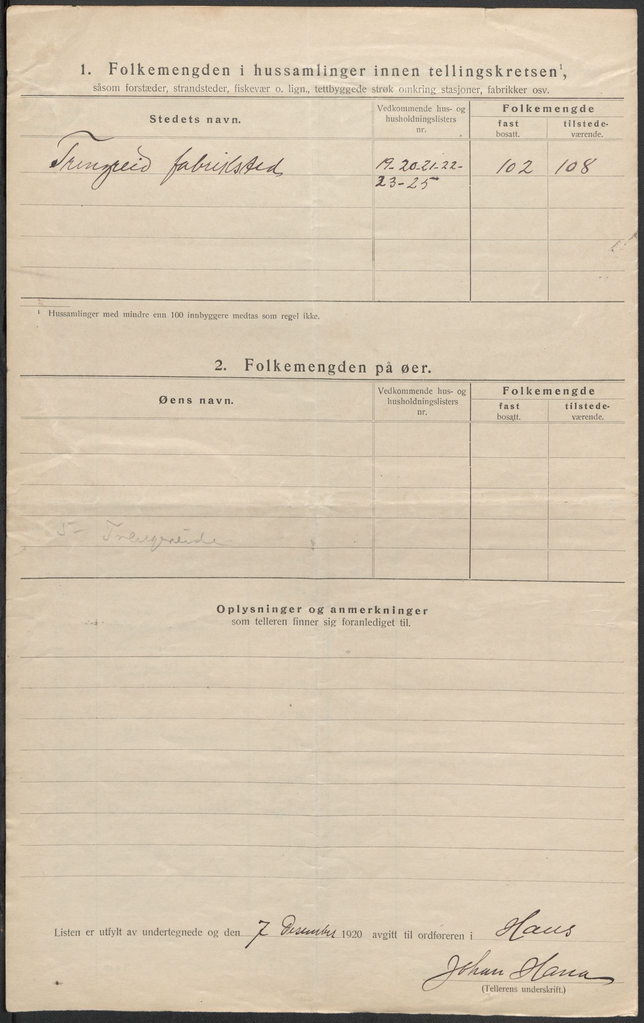 SAB, Folketelling 1920 for 1250 Haus herred, 1920, s. 20