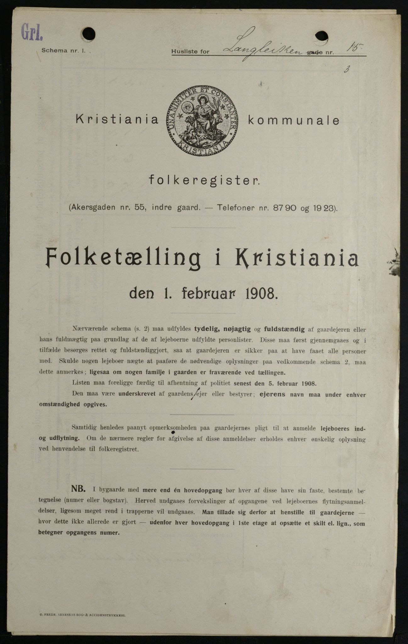 OBA, Kommunal folketelling 1.2.1908 for Kristiania kjøpstad, 1908, s. 51185