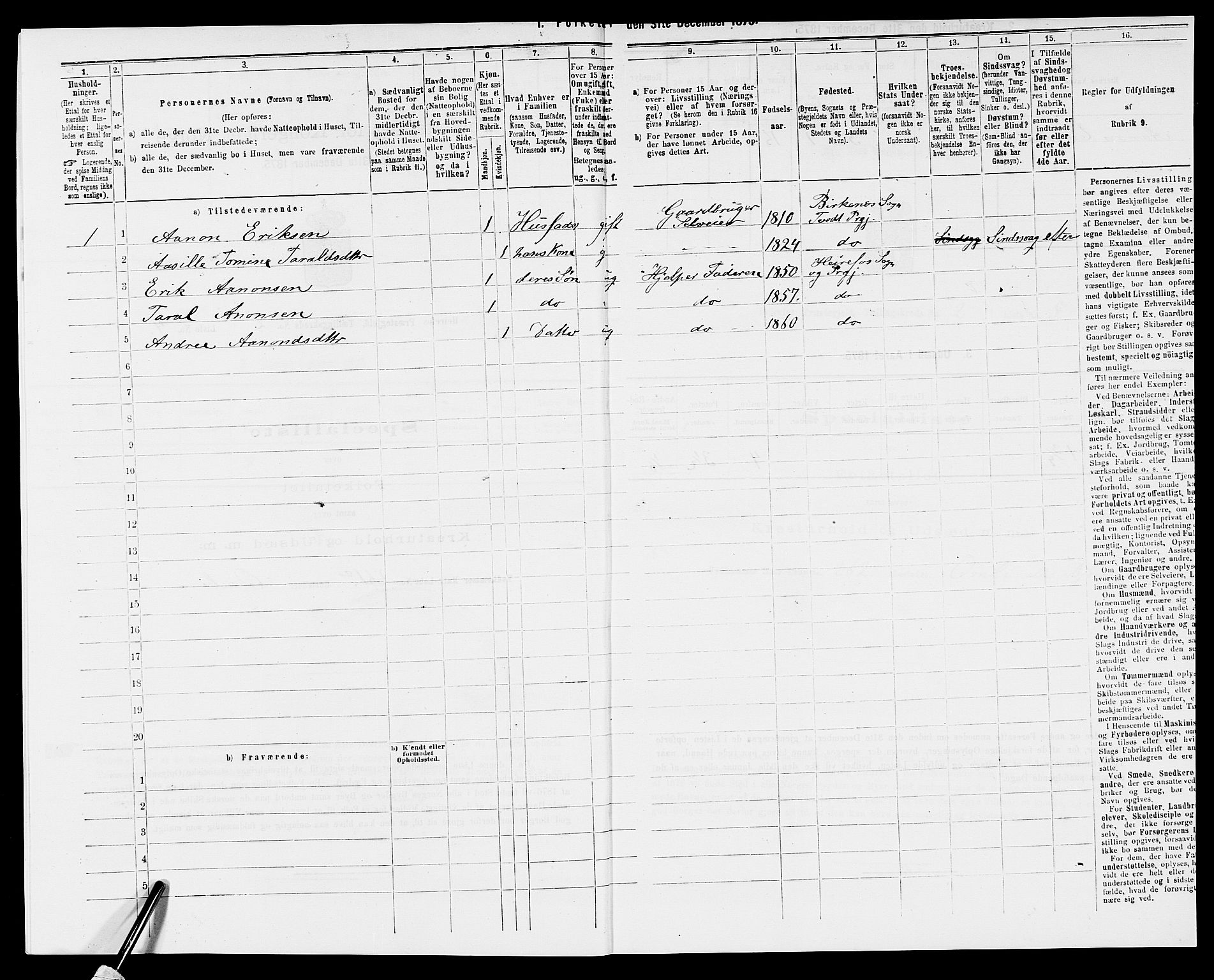 SAK, Folketelling 1875 for 0933P Herefoss prestegjeld, 1875, s. 116