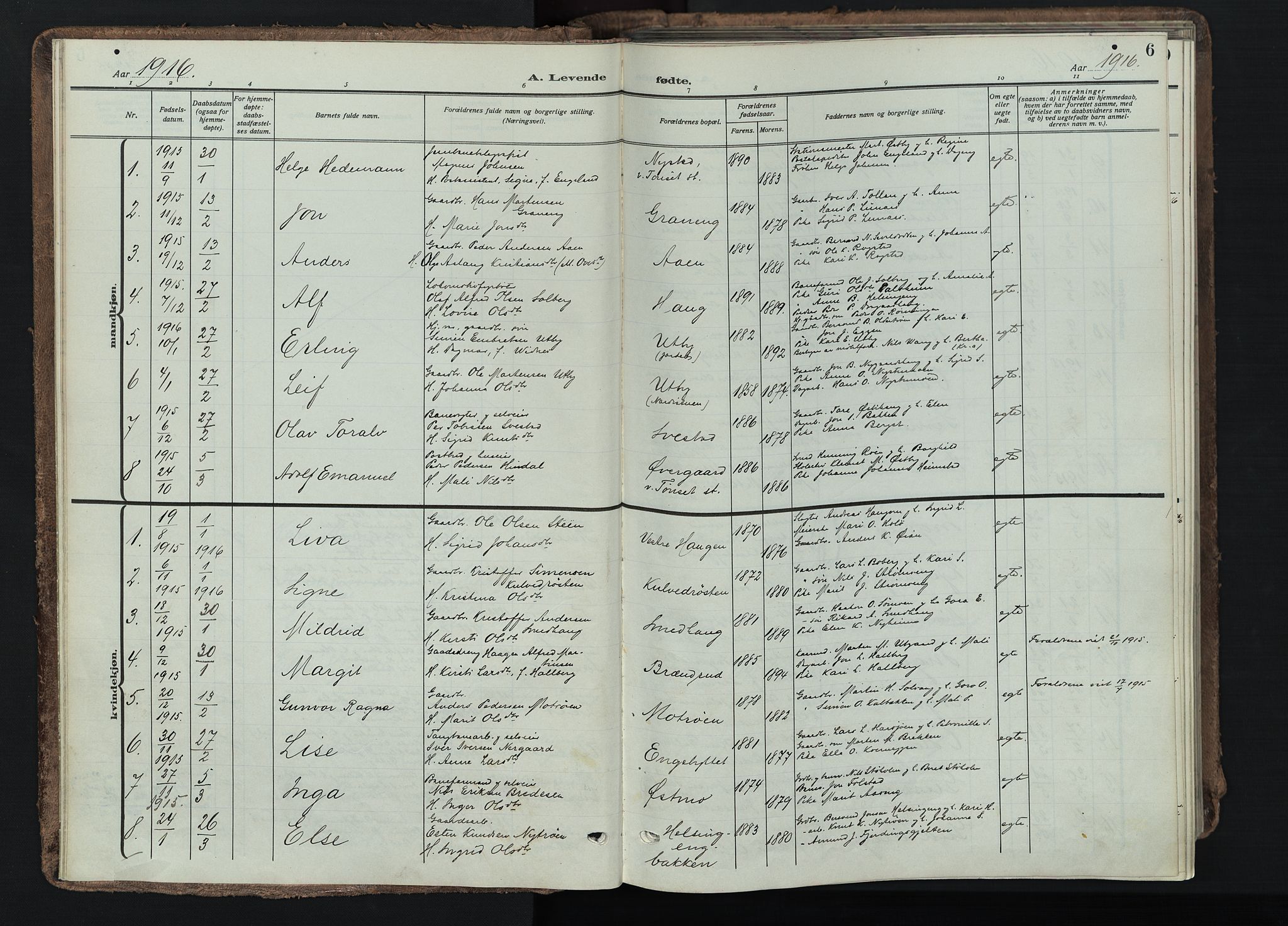 Tynset prestekontor, AV/SAH-PREST-058/H/Ha/Haa/L0026: Ministerialbok nr. 26, 1915-1929, s. 6