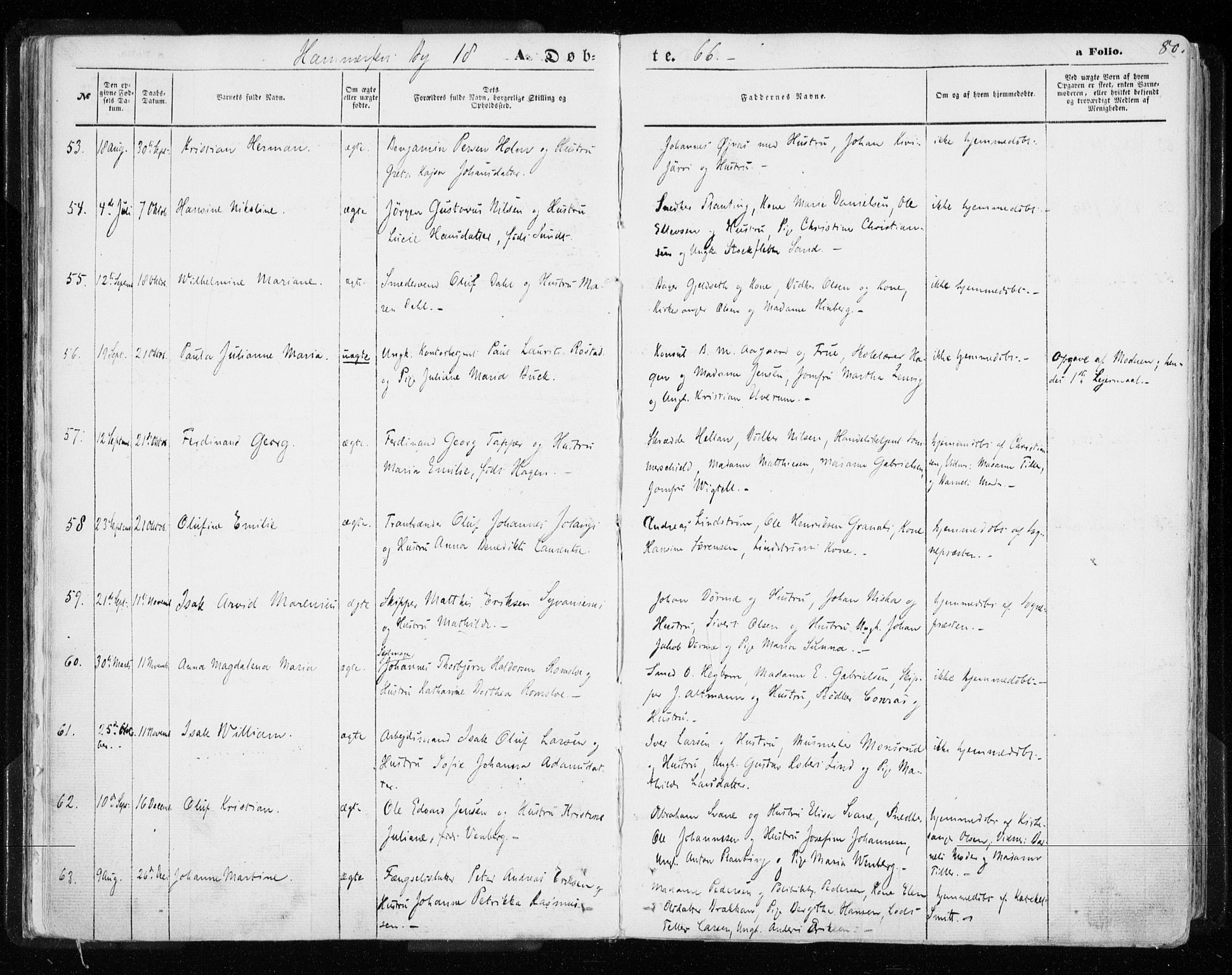 Hammerfest sokneprestkontor, AV/SATØ-S-1347/H/Ha/L0005.kirke: Ministerialbok nr. 5, 1857-1869, s. 80