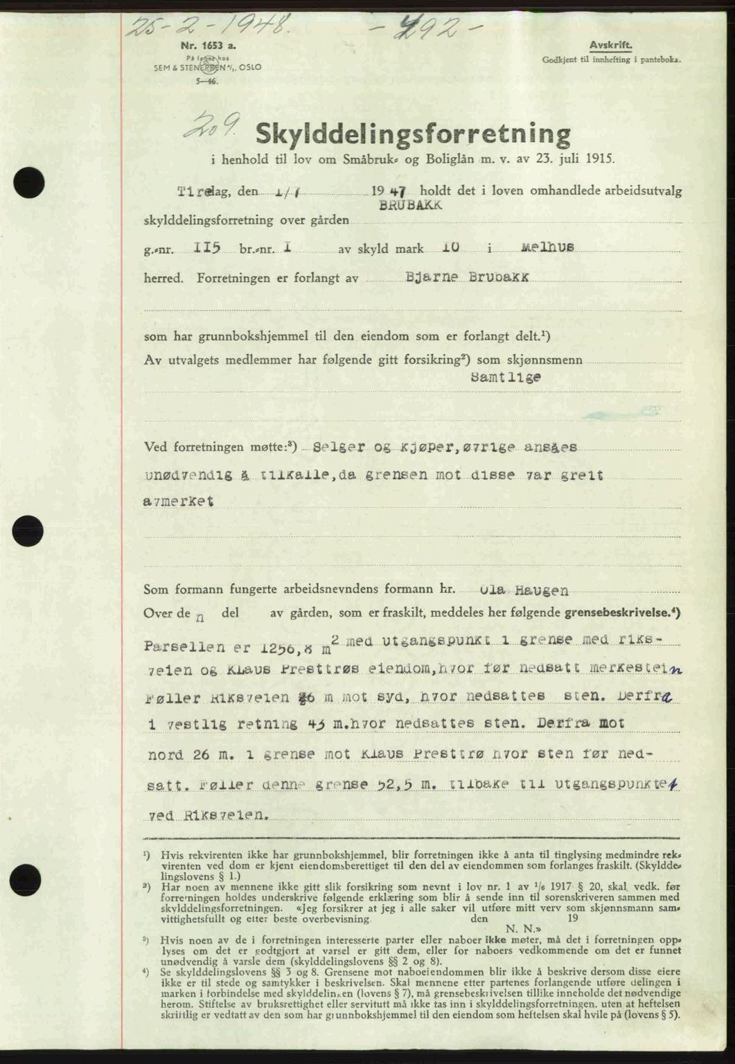 Gauldal sorenskriveri, SAT/A-0014/1/2/2C: Pantebok nr. A5, 1947-1948, Dagboknr: 209/1948