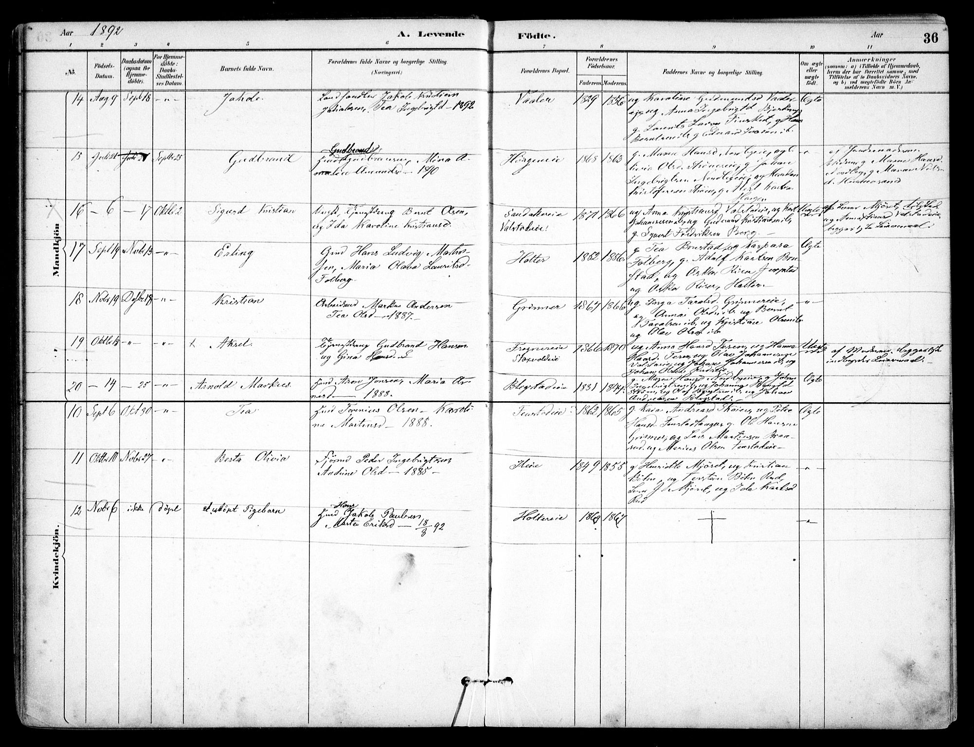 Nes prestekontor Kirkebøker, AV/SAO-A-10410/F/Fb/L0002: Ministerialbok nr. II 2, 1883-1918, s. 36