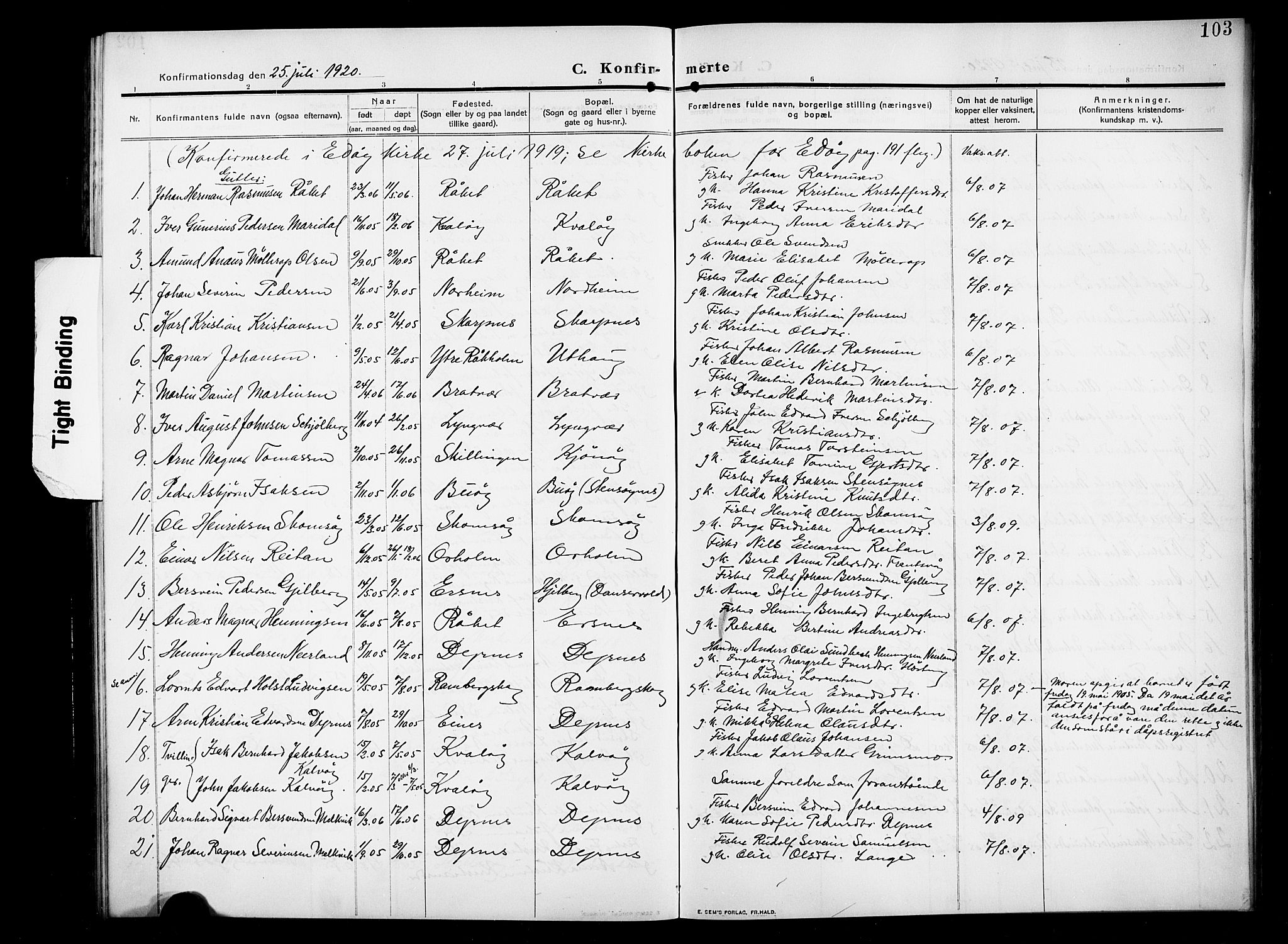 Ministerialprotokoller, klokkerbøker og fødselsregistre - Møre og Romsdal, AV/SAT-A-1454/582/L0949: Klokkerbok nr. 582C01, 1909-1925, s. 103