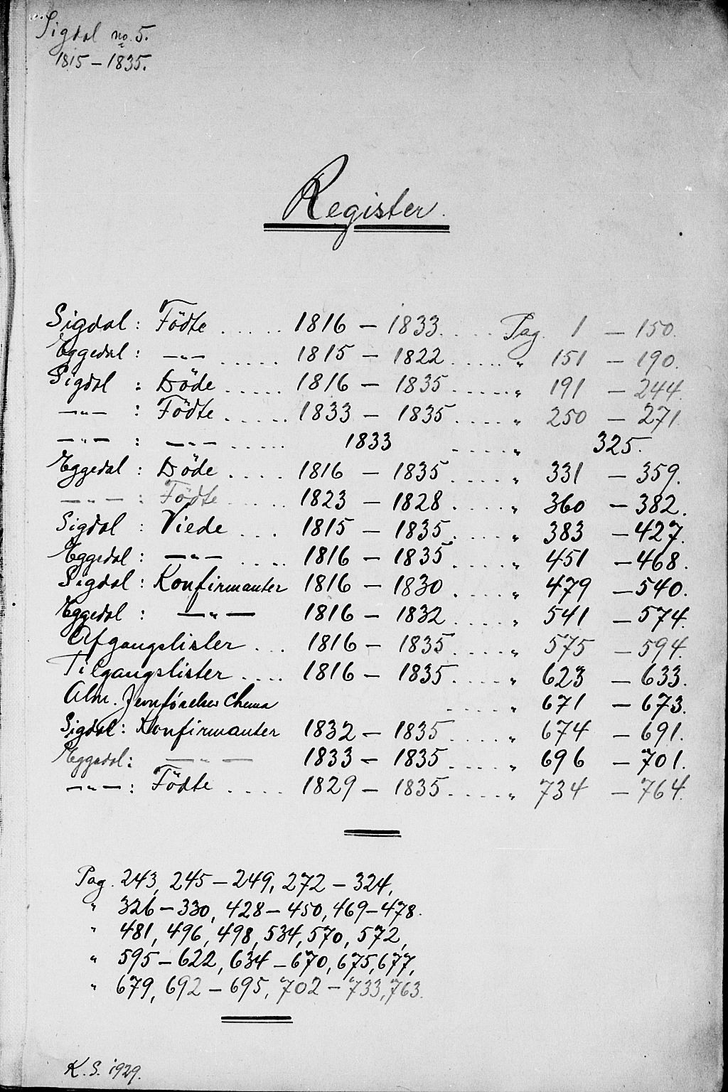 Sigdal kirkebøker, SAKO/A-245/G/Ga/L0001: Klokkerbok nr. I 1 /1, 1816-1835