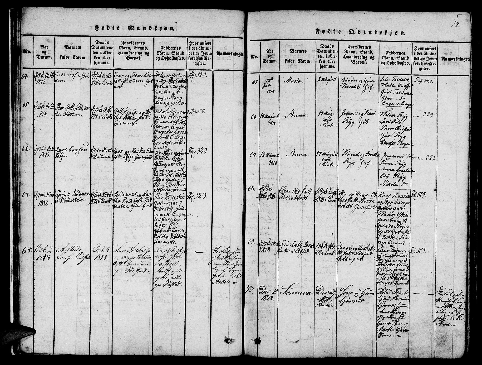 Etne sokneprestembete, AV/SAB-A-75001/H/Haa: Ministerialbok nr. A 6, 1815-1831, s. 14