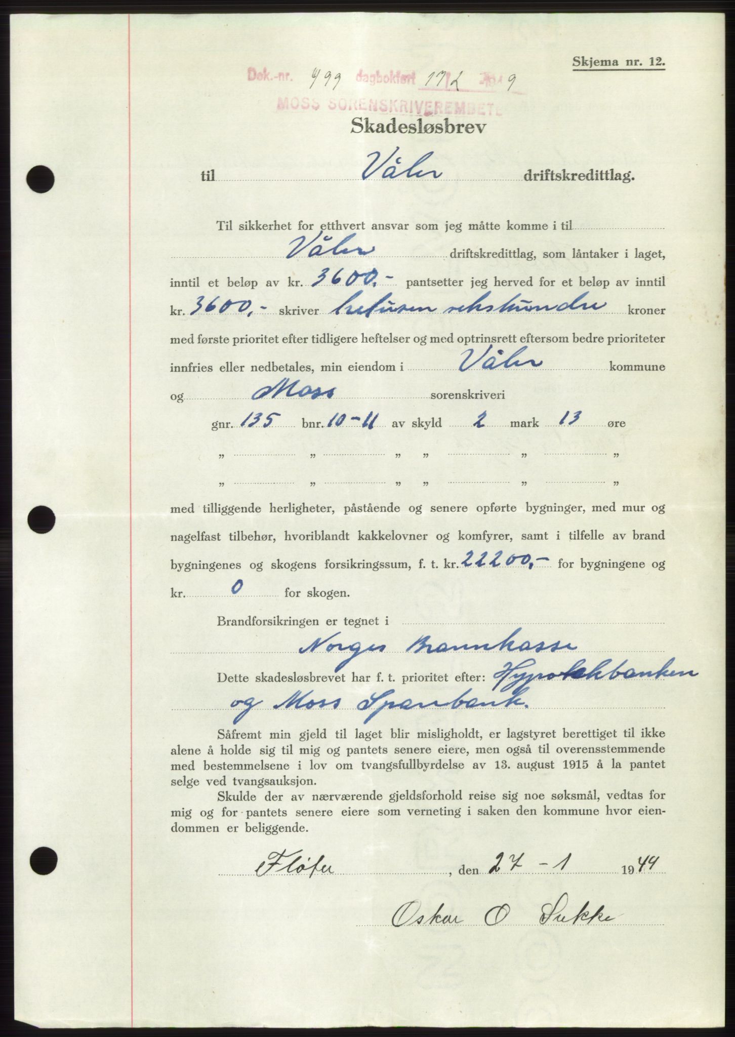 Moss sorenskriveri, SAO/A-10168: Pantebok nr. B21, 1949-1949, Dagboknr: 499/1949