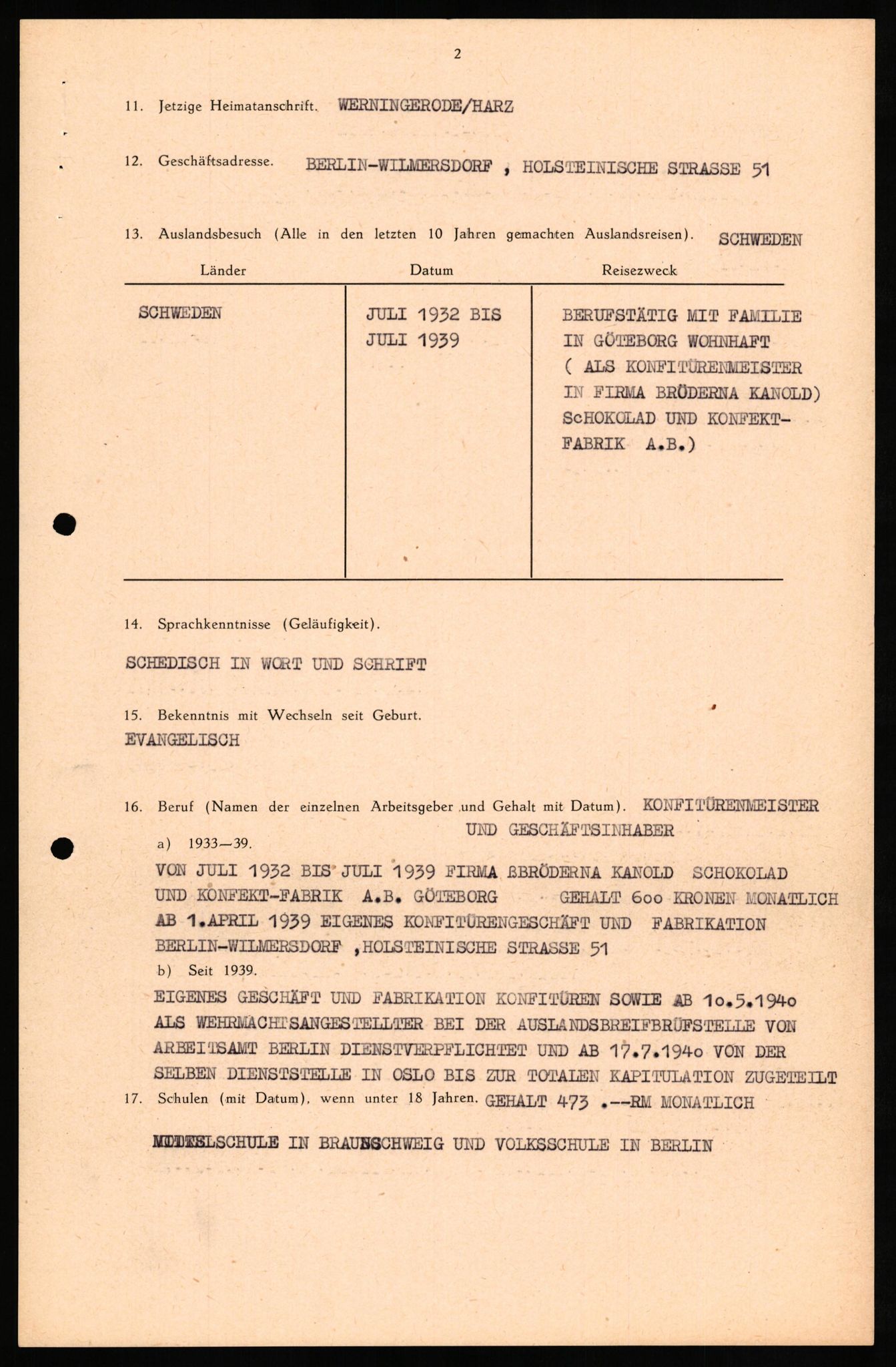Forsvaret, Forsvarets overkommando II, RA/RAFA-3915/D/Db/L0029: CI Questionaires. Tyske okkupasjonsstyrker i Norge. Tyskere., 1945-1946, s. 158