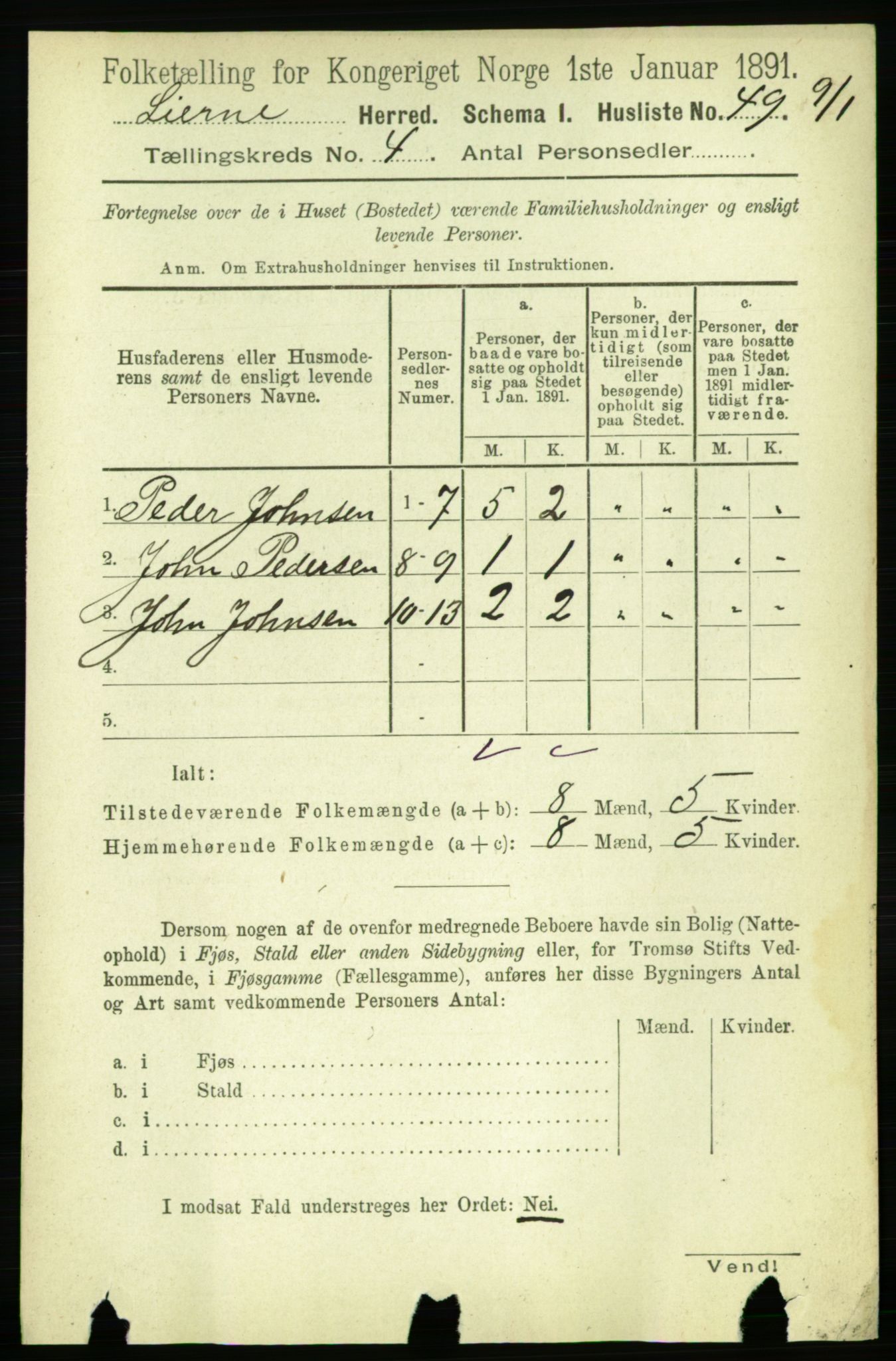 RA, Folketelling 1891 for 1737 Lierne herred, 1891, s. 1023