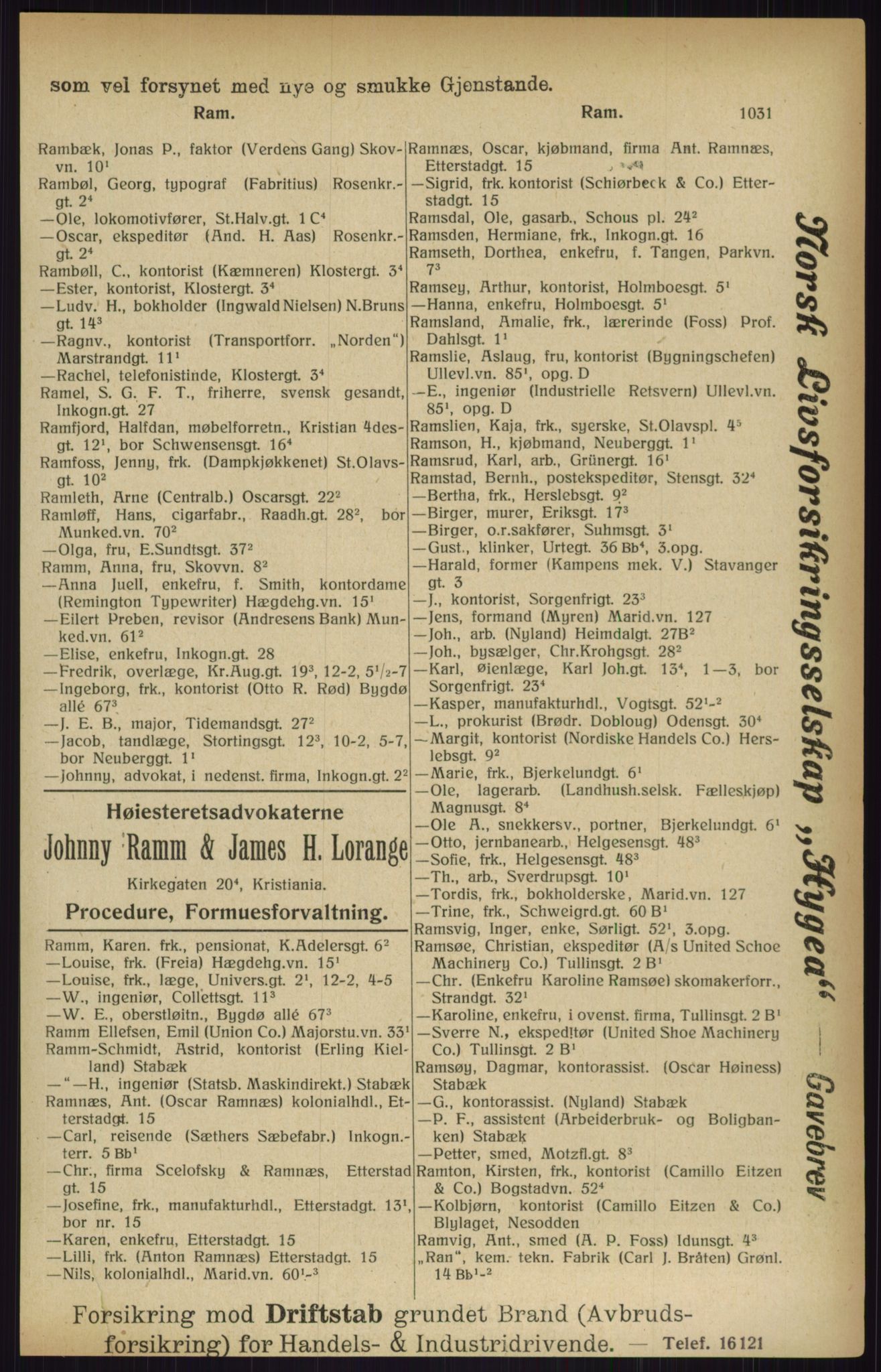 Kristiania/Oslo adressebok, PUBL/-, 1916, s. 1031