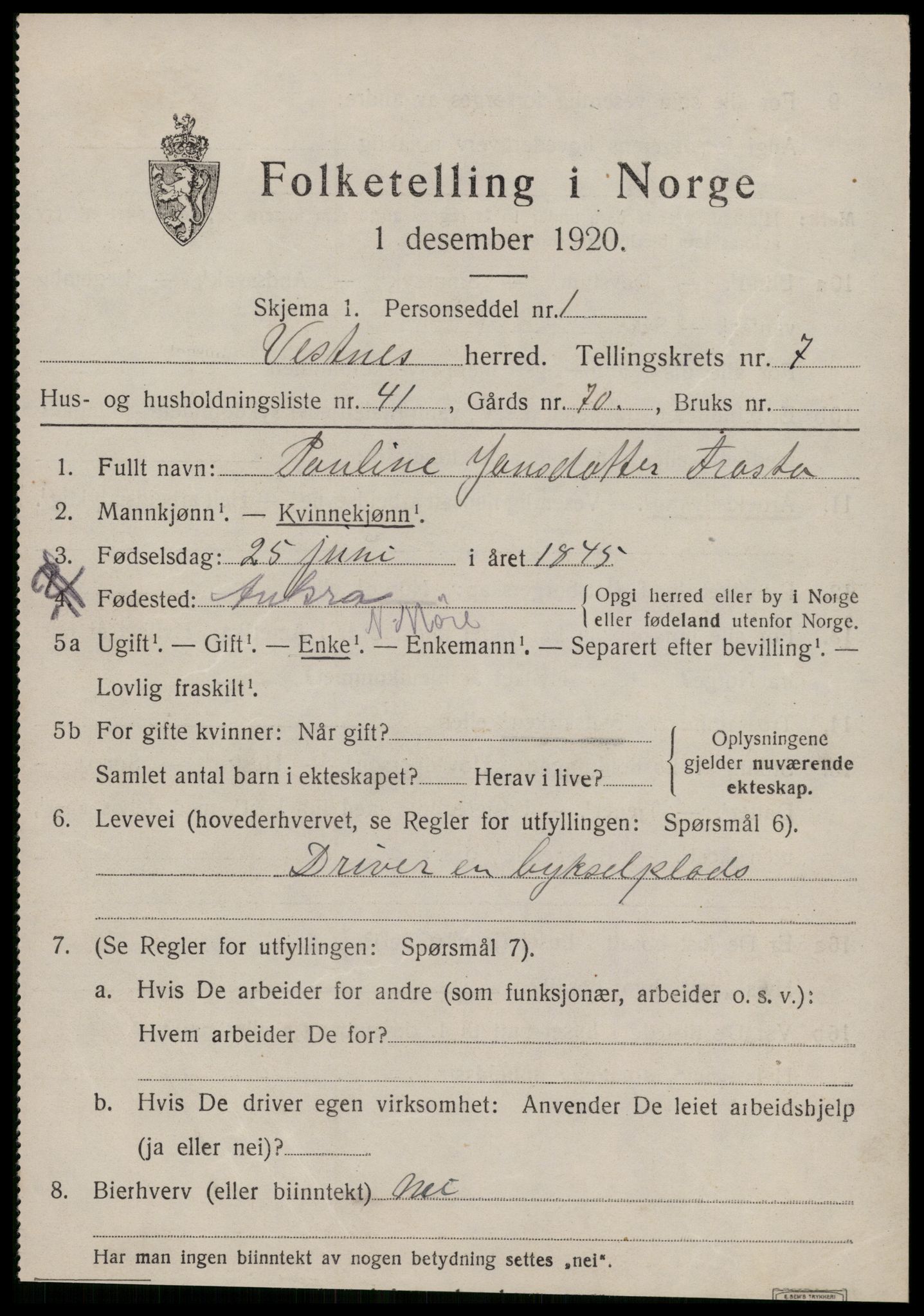 SAT, Folketelling 1920 for 1535 Vestnes herred, 1920, s. 5569