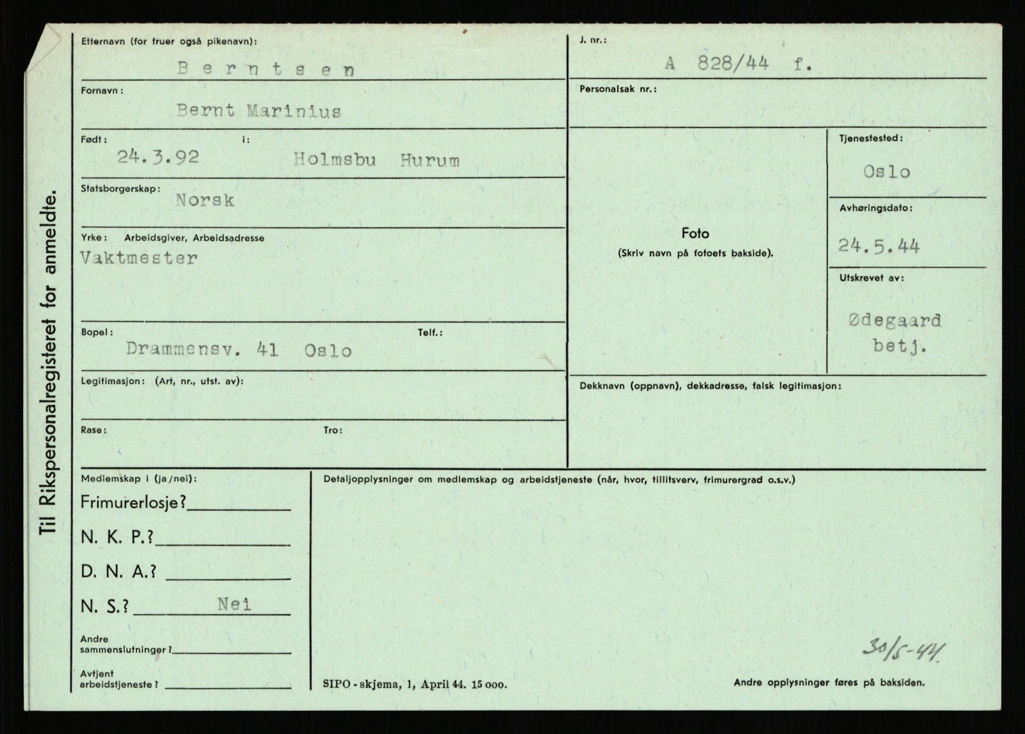 Statspolitiet - Hovedkontoret / Osloavdelingen, AV/RA-S-1329/C/Ca/L0002: Arneberg - Brand, 1943-1945, s. 2985