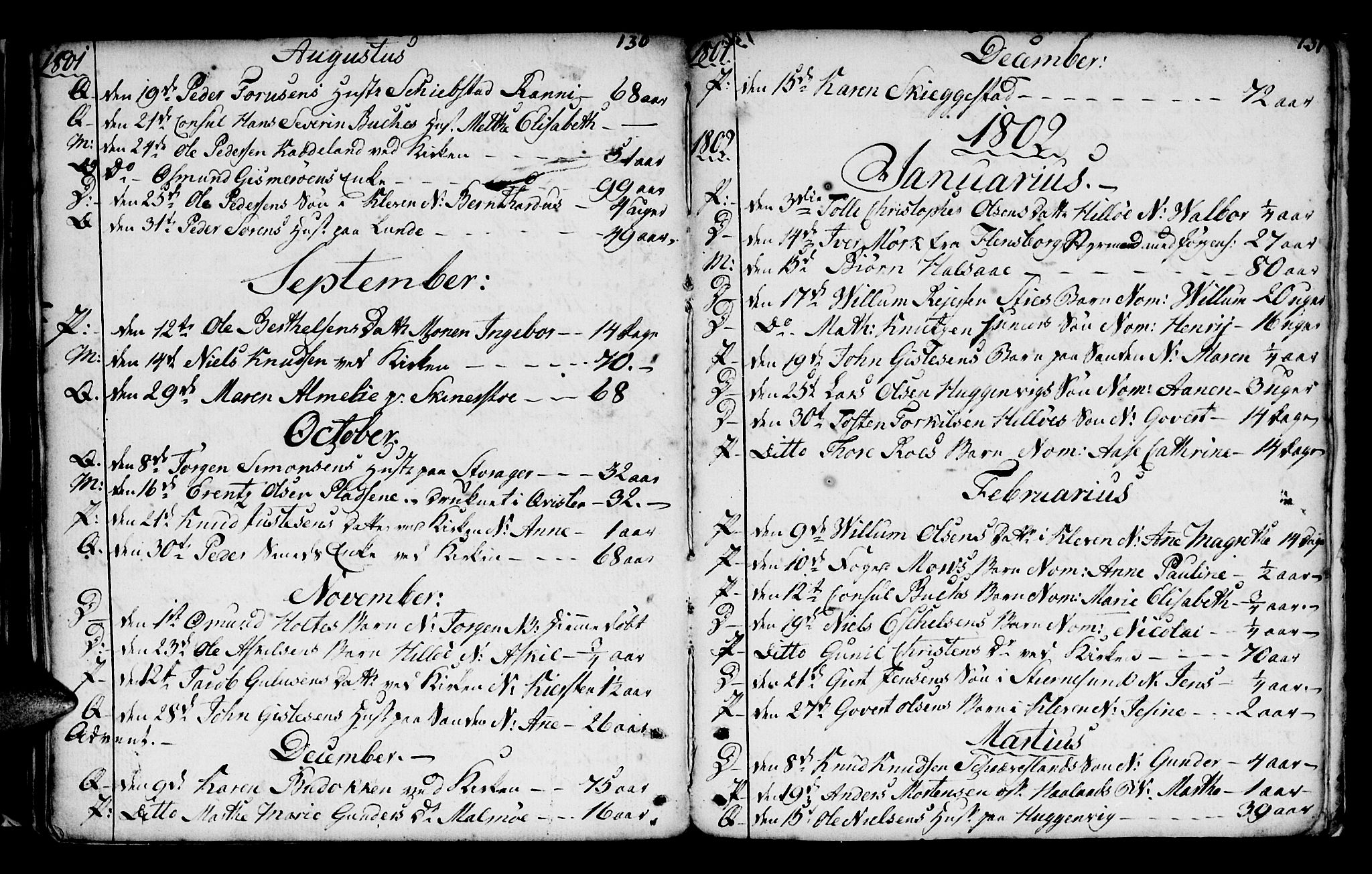 Mandal sokneprestkontor, AV/SAK-1111-0030/F/Fa/Faa/L0005: Ministerialbok nr. A 5, 1748-1803, s. 130-131