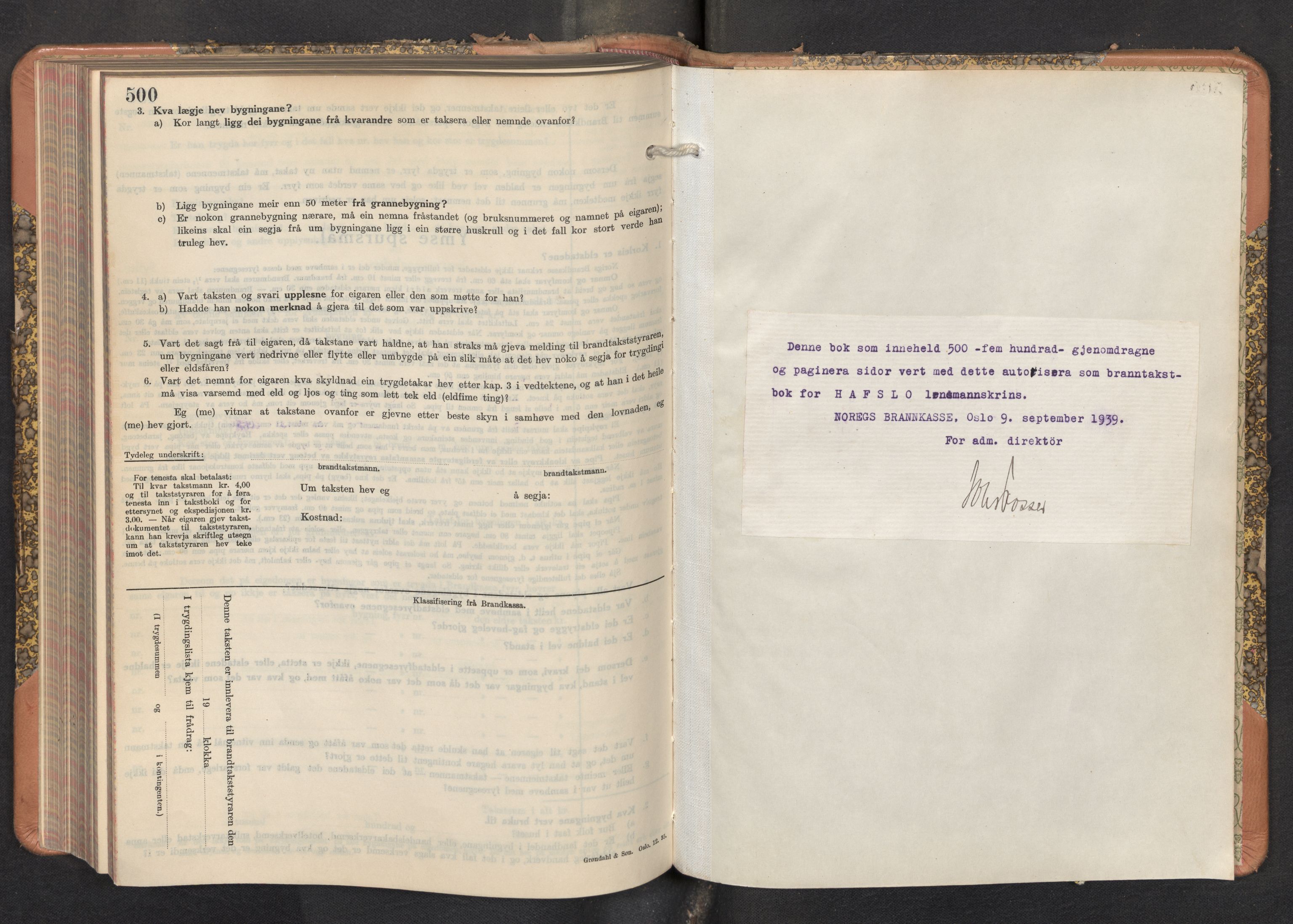 Lensmannen i Hafslo, AV/SAB-A-28001/0012/L0010: Branntakstprotokoll, skjematakst, 1939-1950, s. 500