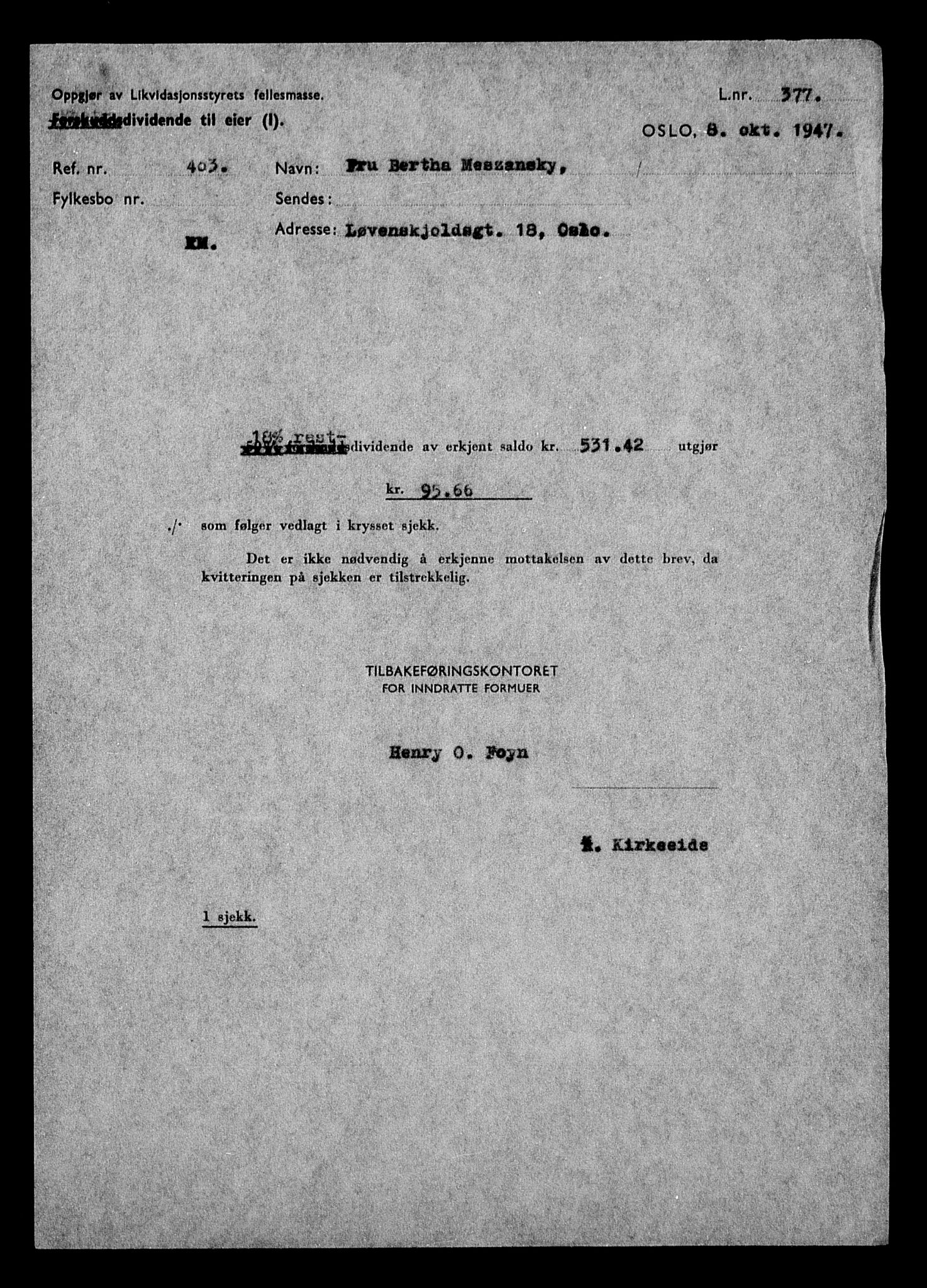 Justisdepartementet, Tilbakeføringskontoret for inndratte formuer, AV/RA-S-1564/H/Hc/Hcc/L0964: --, 1945-1947, s. 582