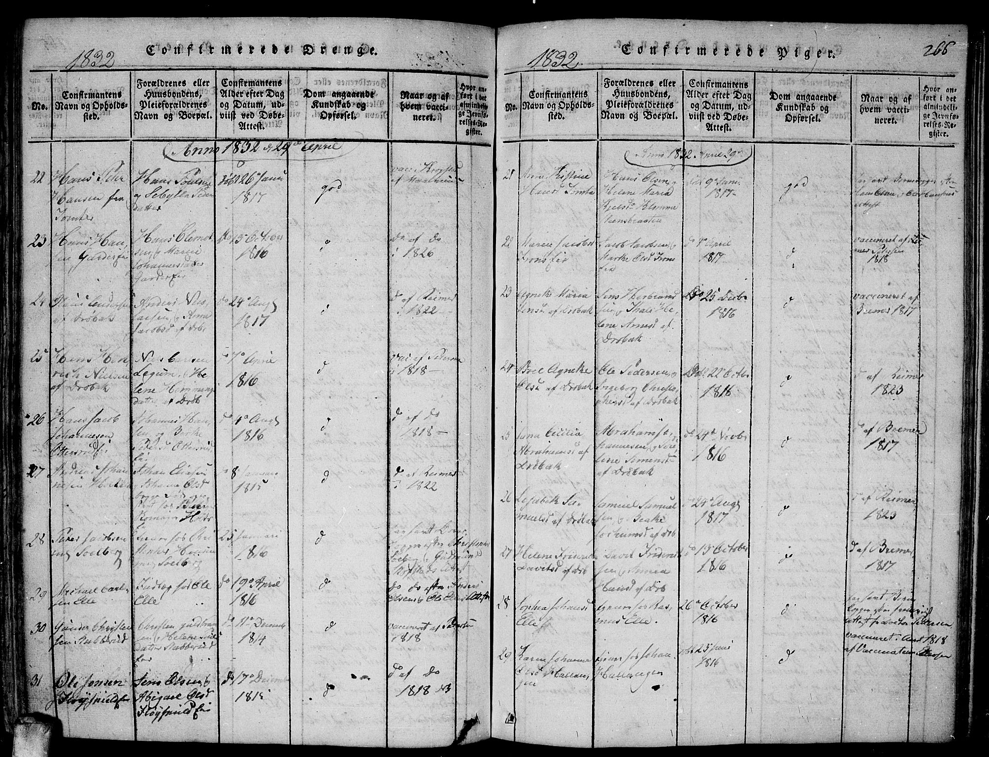 Drøbak prestekontor Kirkebøker, AV/SAO-A-10142a/F/Fa/L0001: Ministerialbok nr. I 1, 1816-1842, s. 266