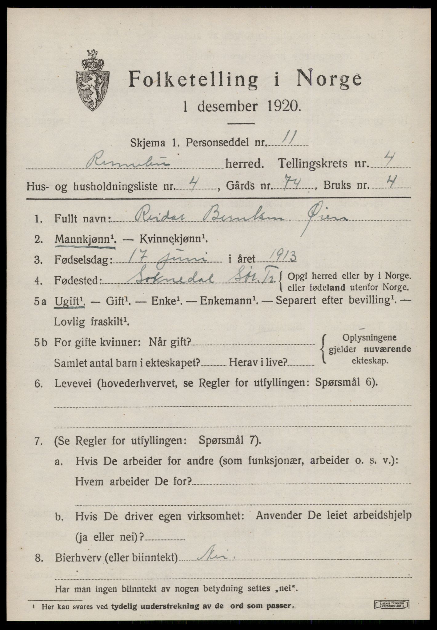 SAT, Folketelling 1920 for 1635 Rennebu herred, 1920, s. 2584