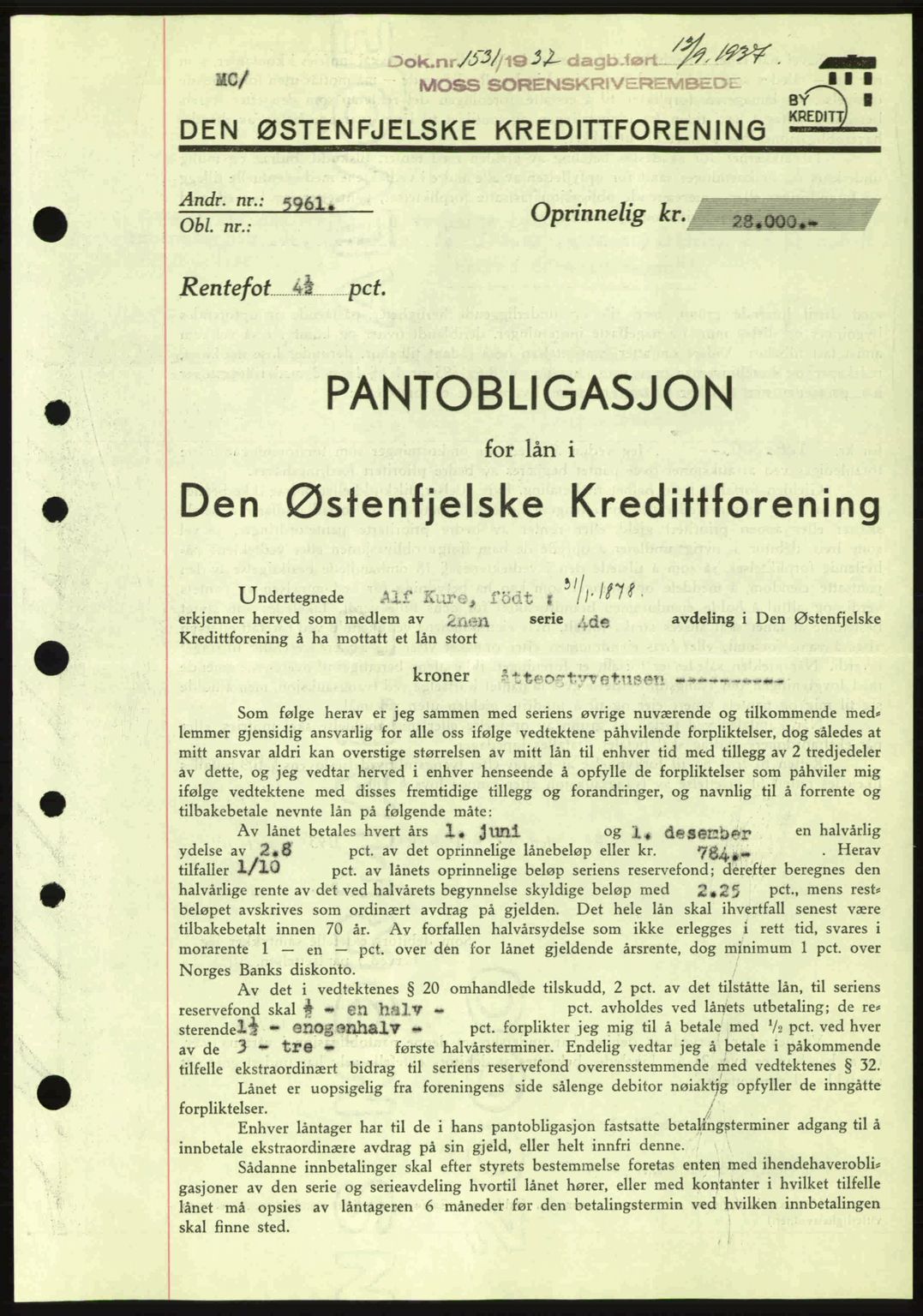 Moss sorenskriveri, SAO/A-10168: Pantebok nr. B4, 1937-1938, Dagboknr: 1531/1937