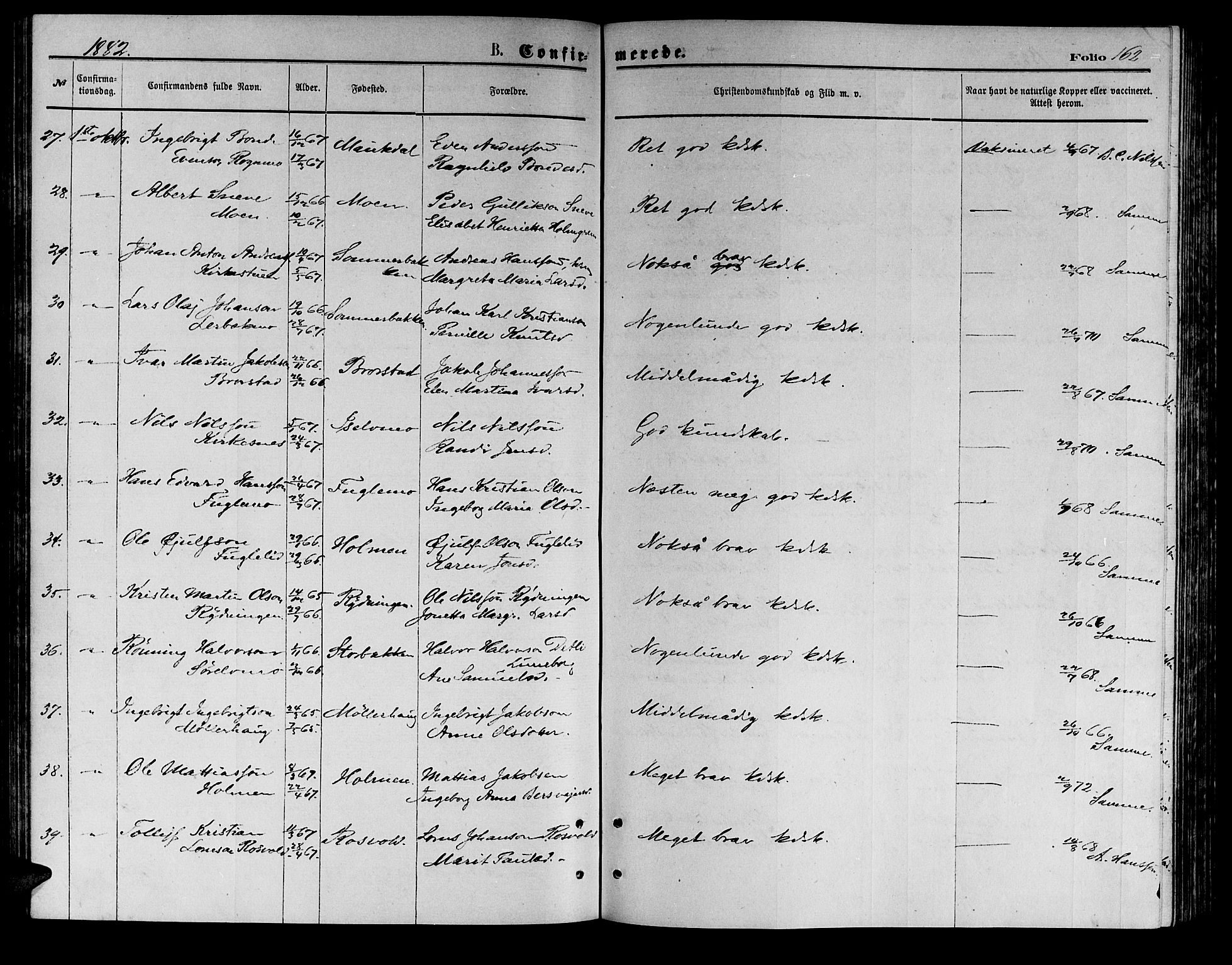 Målselv sokneprestembete, AV/SATØ-S-1311/G/Ga/Gab/L0003klokker: Klokkerbok nr. 3, 1874-1885, s. 162