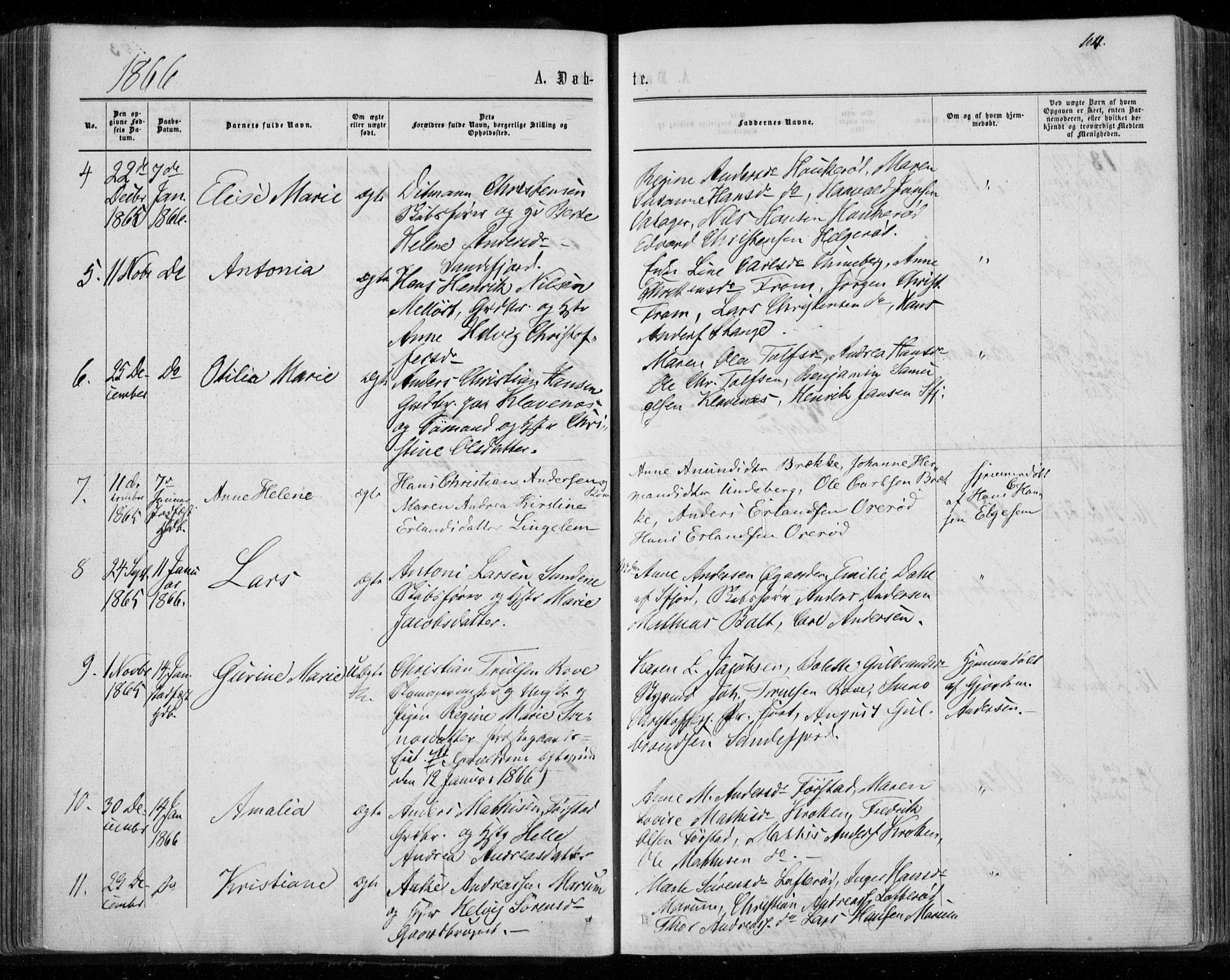 Sandar kirkebøker, AV/SAKO-A-243/F/Fa/L0008: Ministerialbok nr. 8, 1862-1871, s. 104