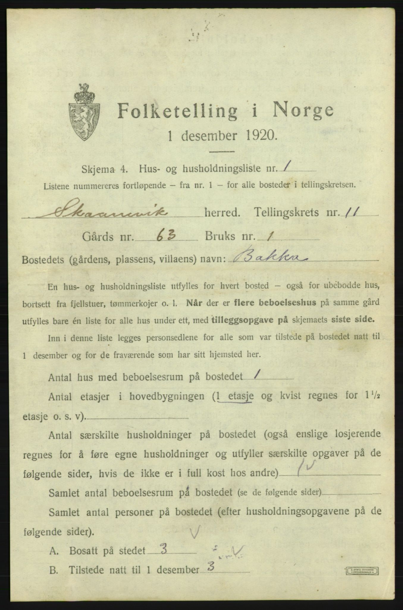 SAB, Folketelling 1920 for 1212 Skånevik herred, 1920, s. 1187