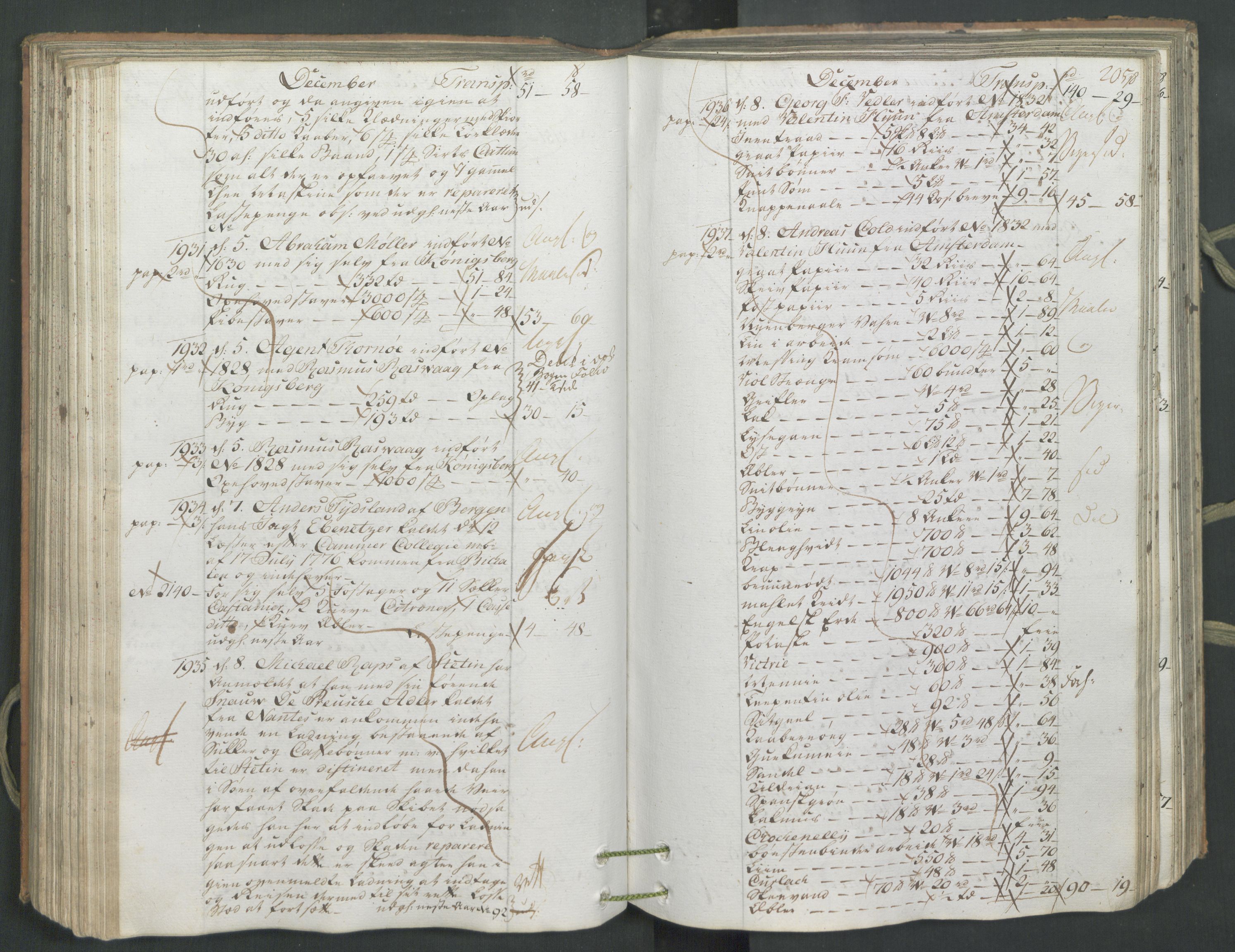 Generaltollkammeret, tollregnskaper, AV/RA-EA-5490/R26/L0222/0001: Tollregnskaper Bergen A / Inngående hovedtollbok, 1786, s. 204b-205a