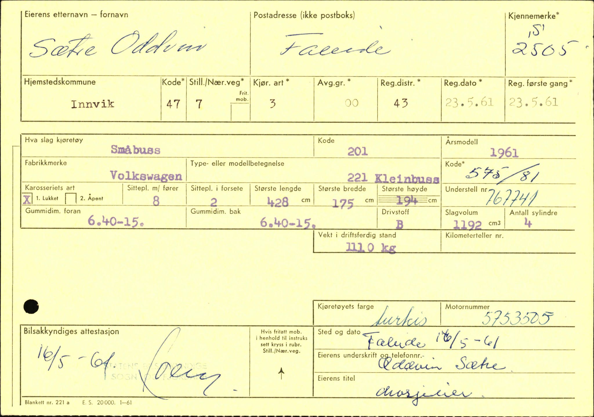 Statens vegvesen, Sogn og Fjordane vegkontor, AV/SAB-A-5301/4/F/L0004: Registerkort utmeldte Fjordane S2500-2700, S7200-7899, 1930-1961, s. 7