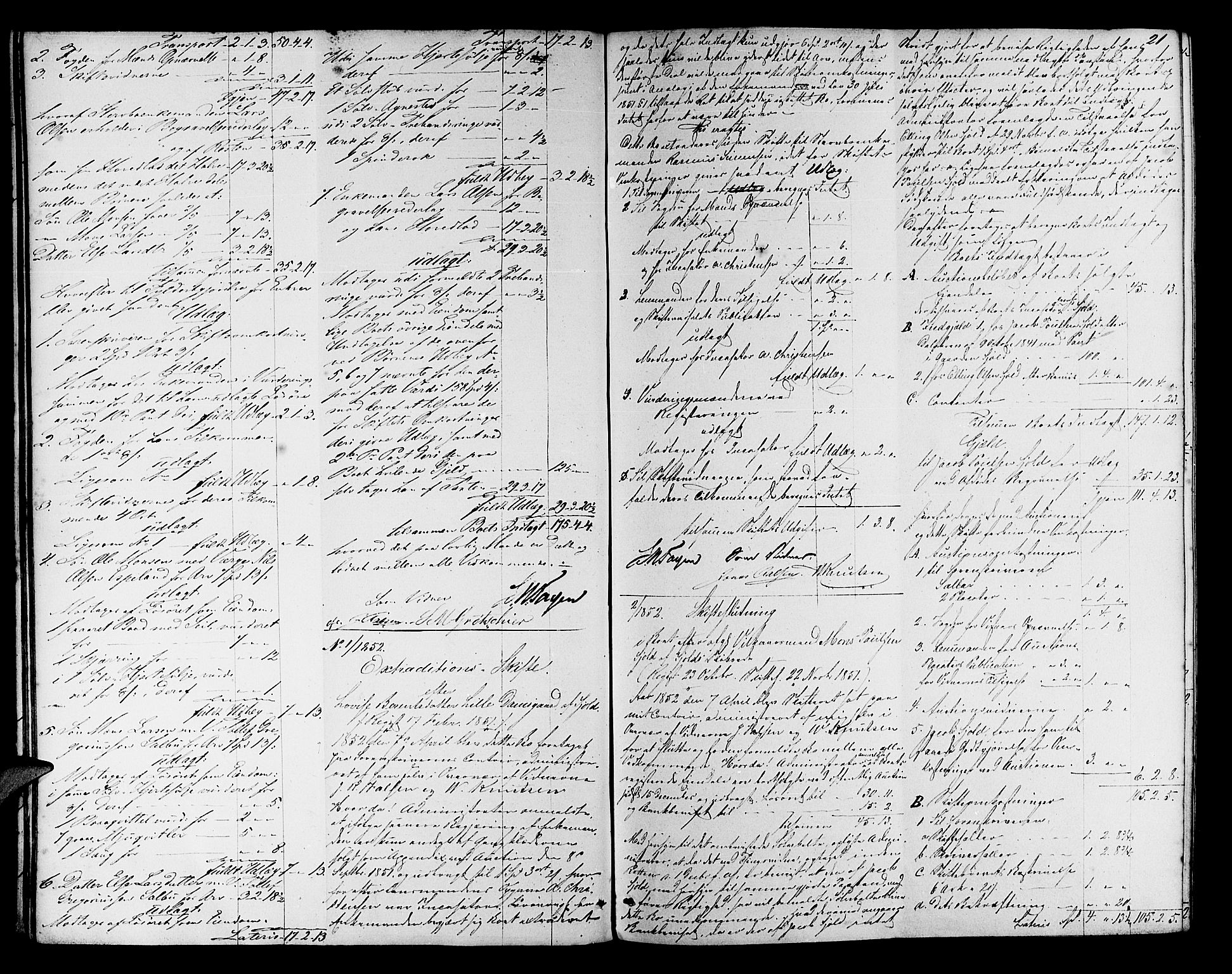 Midhordland sorenskriveri, AV/SAB-A-3001/1/H/Hd/L0002: Skifteutlodningsprotokoll, 1851-1857, s. 20b-21a