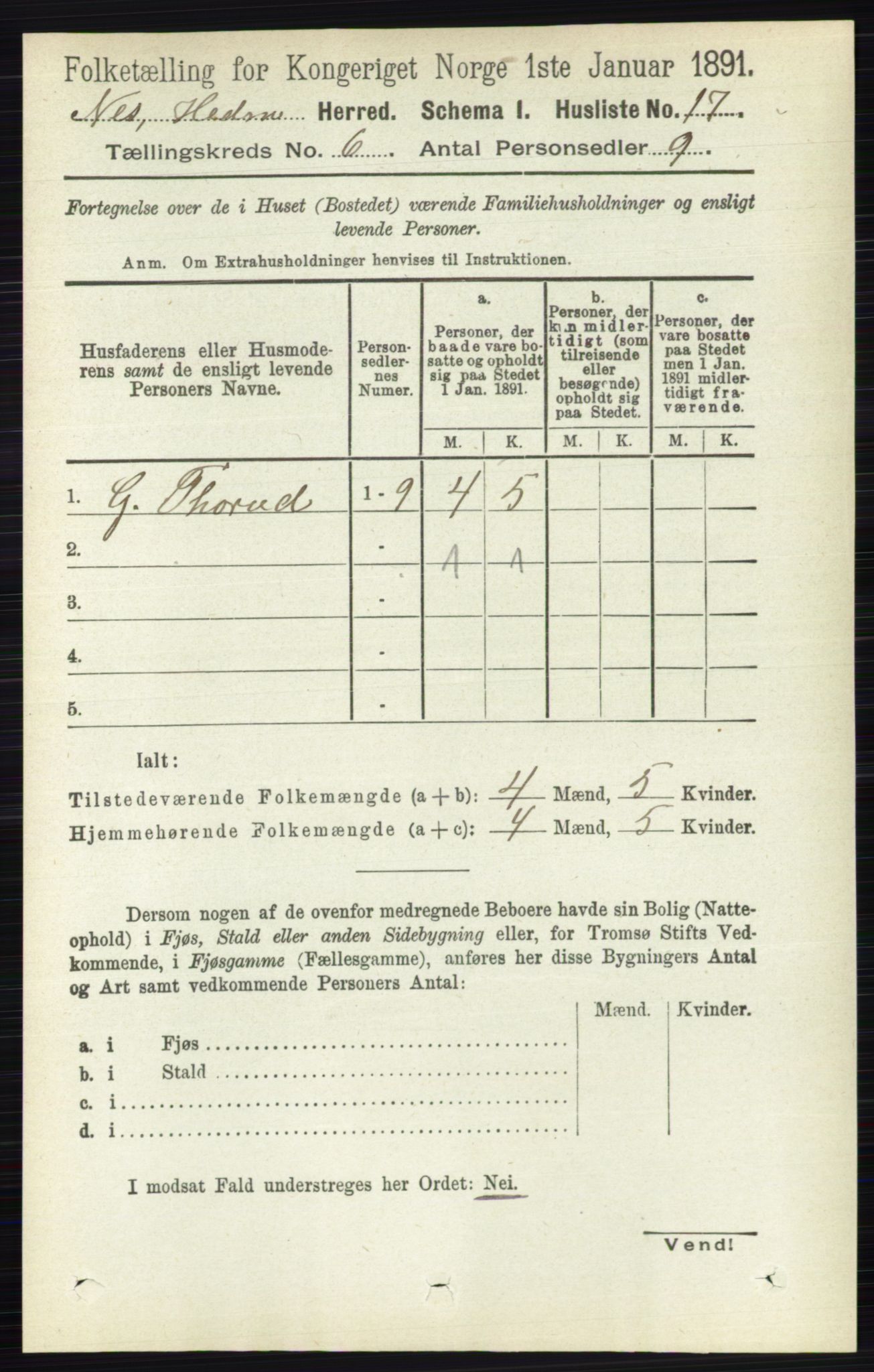 RA, Folketelling 1891 for 0411 Nes herred, 1891, s. 3185