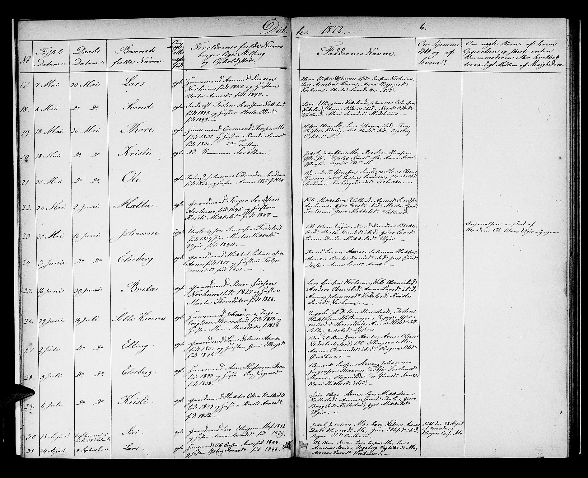 Kvam sokneprestembete, AV/SAB-A-76201/H/Hab: Klokkerbok nr. B 2, 1870-1883, s. 6