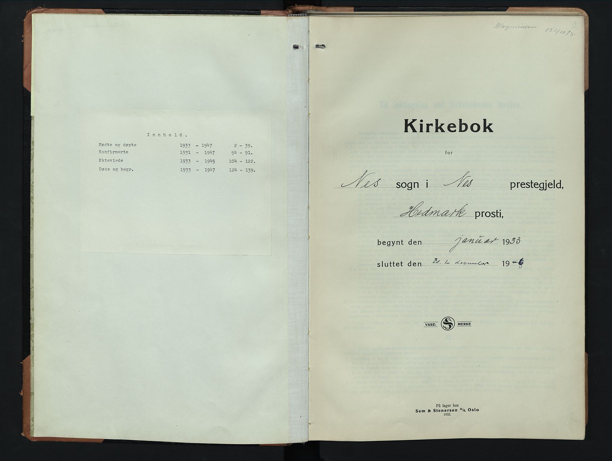 Nes prestekontor, Hedmark, SAH/PREST-020/L/La/L0011: Klokkerbok nr. 11, 1931-1947