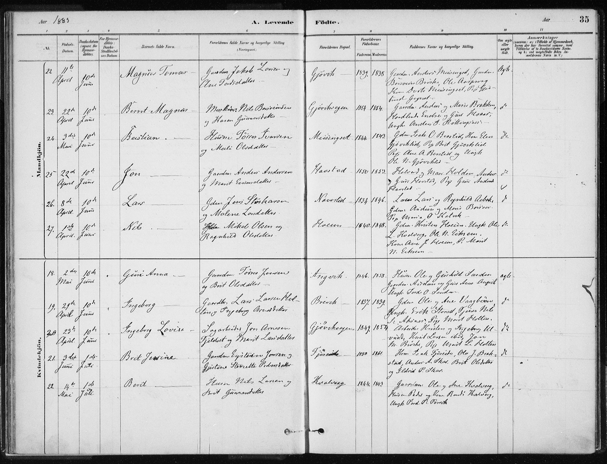 Ministerialprotokoller, klokkerbøker og fødselsregistre - Møre og Romsdal, AV/SAT-A-1454/586/L0987: Ministerialbok nr. 586A13, 1879-1892, s. 35