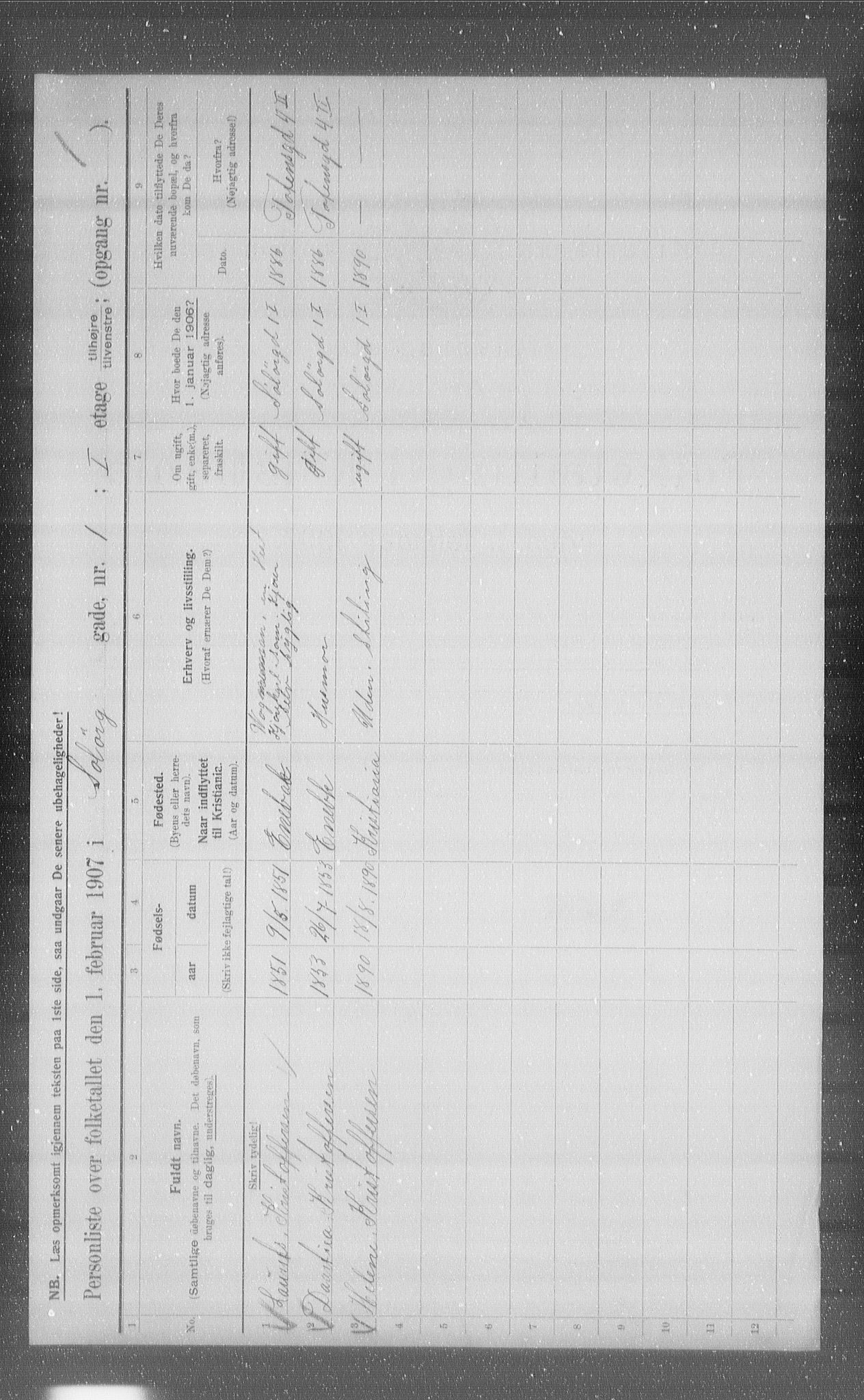 OBA, Kommunal folketelling 1.2.1907 for Kristiania kjøpstad, 1907, s. 50944