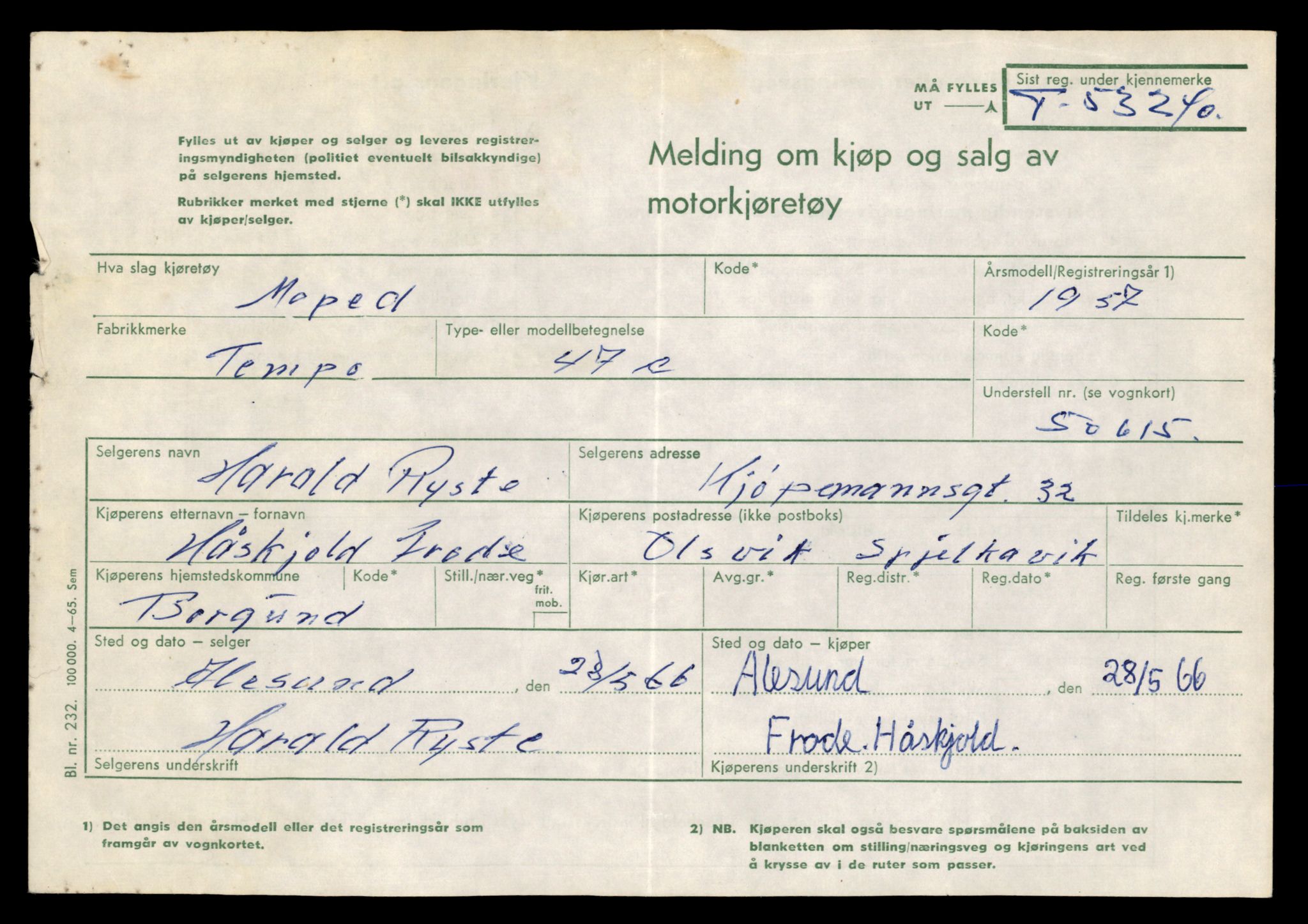 Møre og Romsdal vegkontor - Ålesund trafikkstasjon, AV/SAT-A-4099/F/Fe/L0094: Registreringskort for kjøretøy T 53240 - T 83021, A 3042 - D 98475, 1927-1998, s. 5