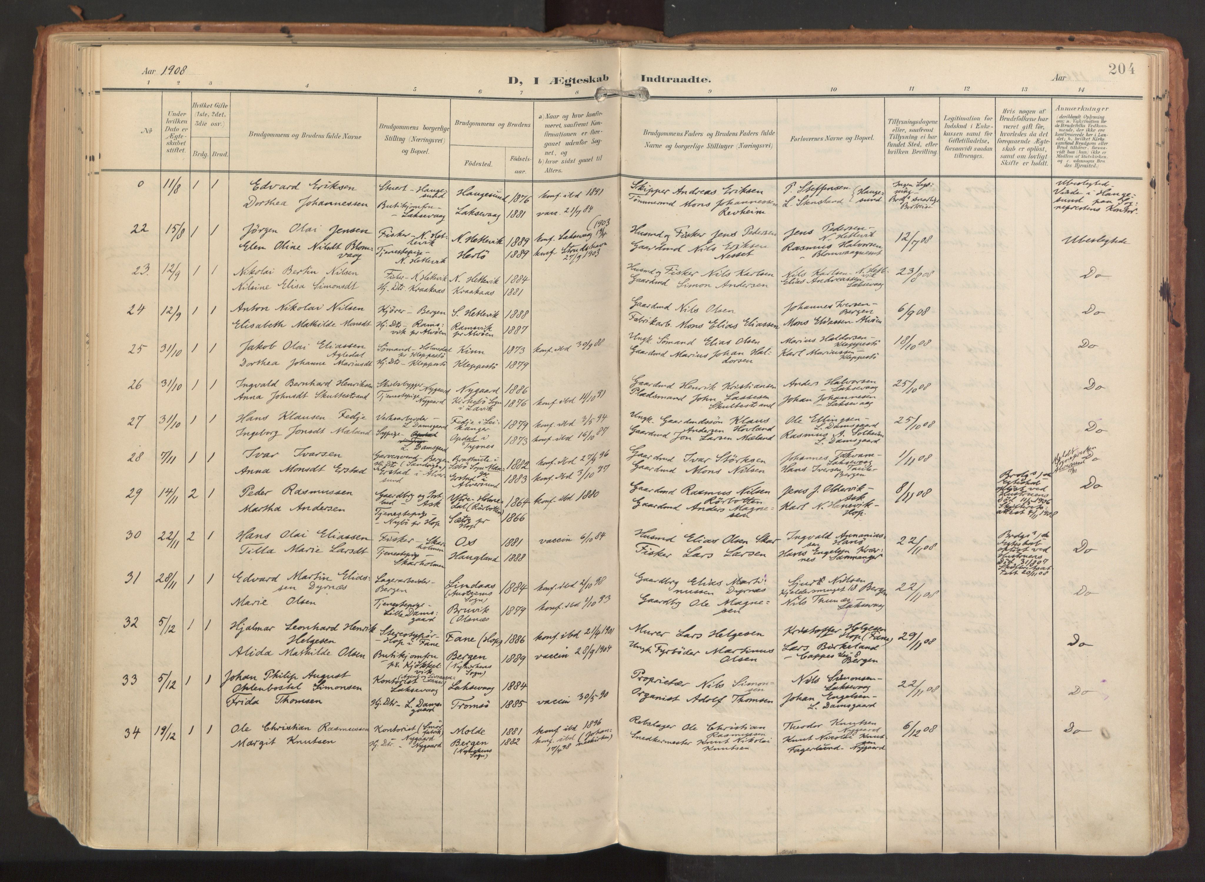 Laksevåg Sokneprestembete, AV/SAB-A-76501/H/Ha/Haa/Haaa/L0001: Ministerialbok nr. A 1, 1903-1917, s. 204