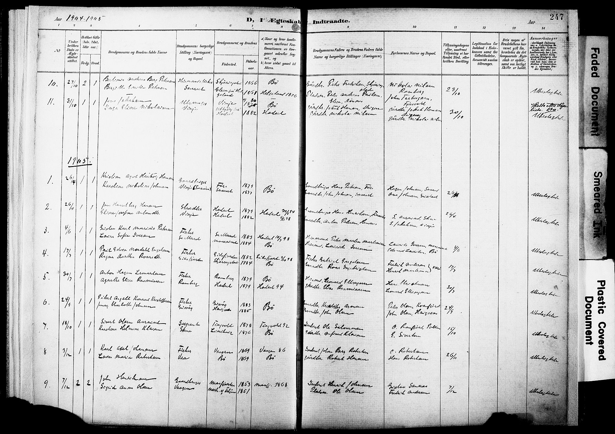 Ministerialprotokoller, klokkerbøker og fødselsregistre - Nordland, SAT/A-1459/891/L1305: Ministerialbok nr. 891A10, 1895-1921, s. 247