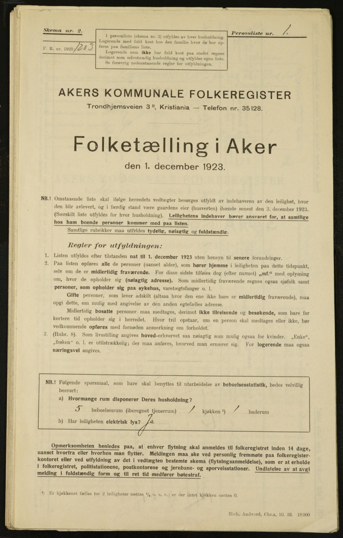 , Kommunal folketelling 1.12.1923 for Aker, 1923, s. 6