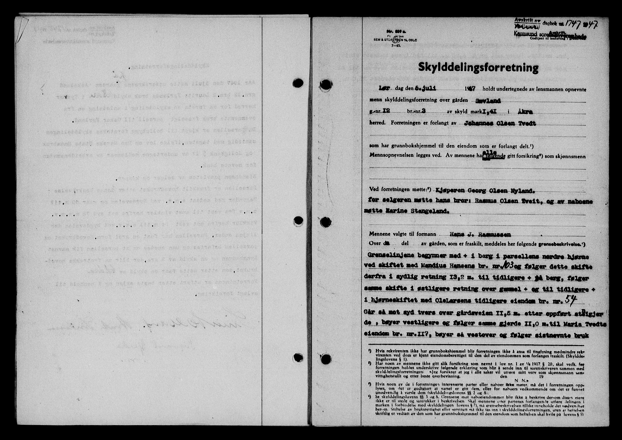 Karmsund sorenskriveri, SAST/A-100311/01/II/IIB/L0090: Pantebok nr. 70A, 1947-1947, Dagboknr: 1747/1947