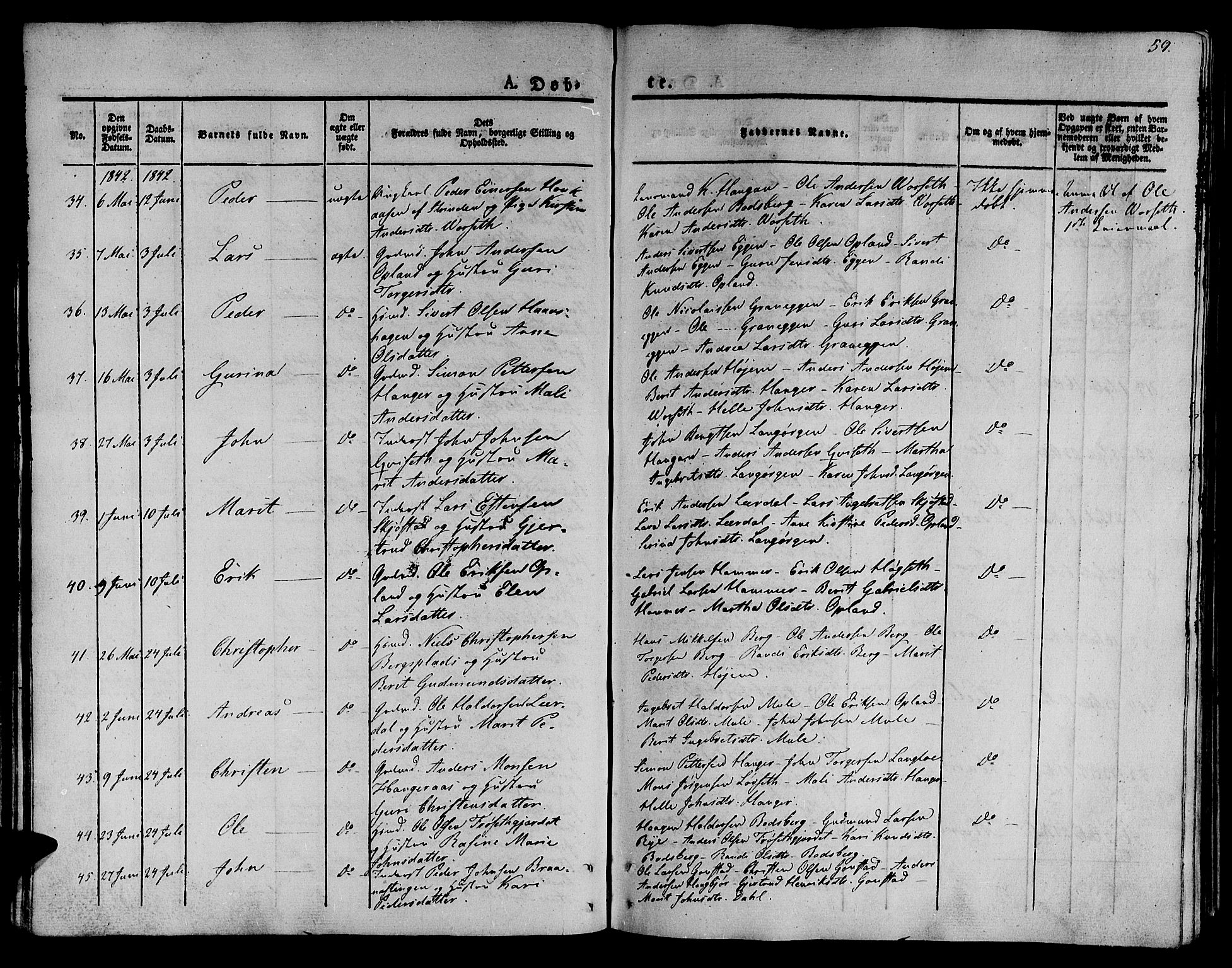 Ministerialprotokoller, klokkerbøker og fødselsregistre - Sør-Trøndelag, SAT/A-1456/612/L0374: Ministerialbok nr. 612A07 /1, 1829-1845, s. 59