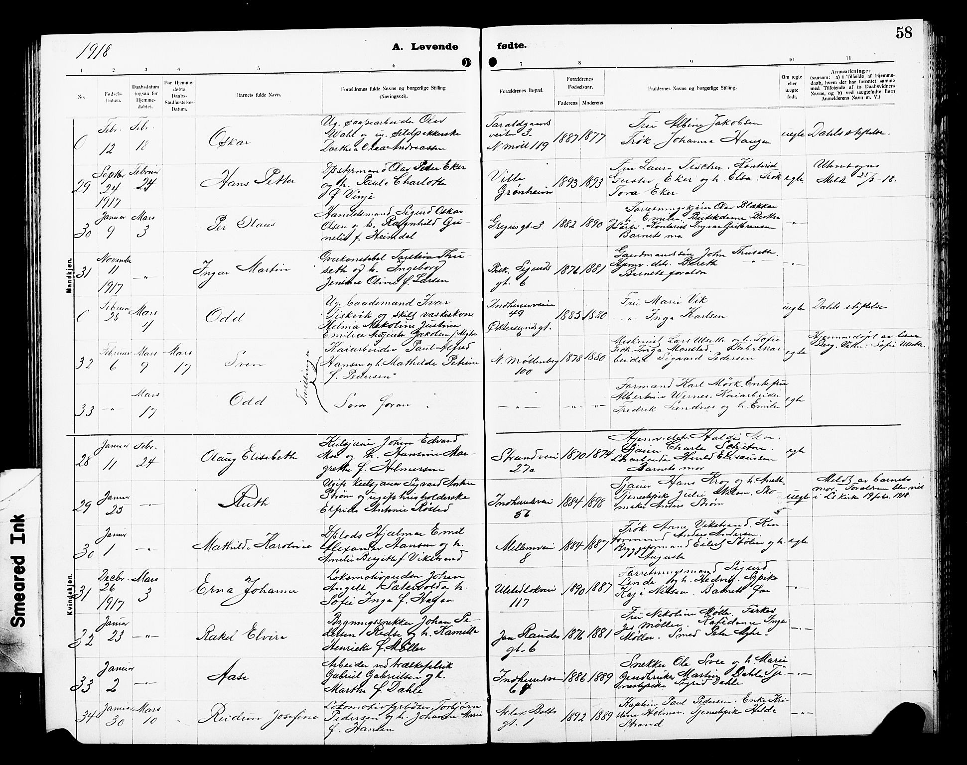 Ministerialprotokoller, klokkerbøker og fødselsregistre - Sør-Trøndelag, AV/SAT-A-1456/605/L0256: Klokkerbok nr. 605C03, 1916-1920, s. 58