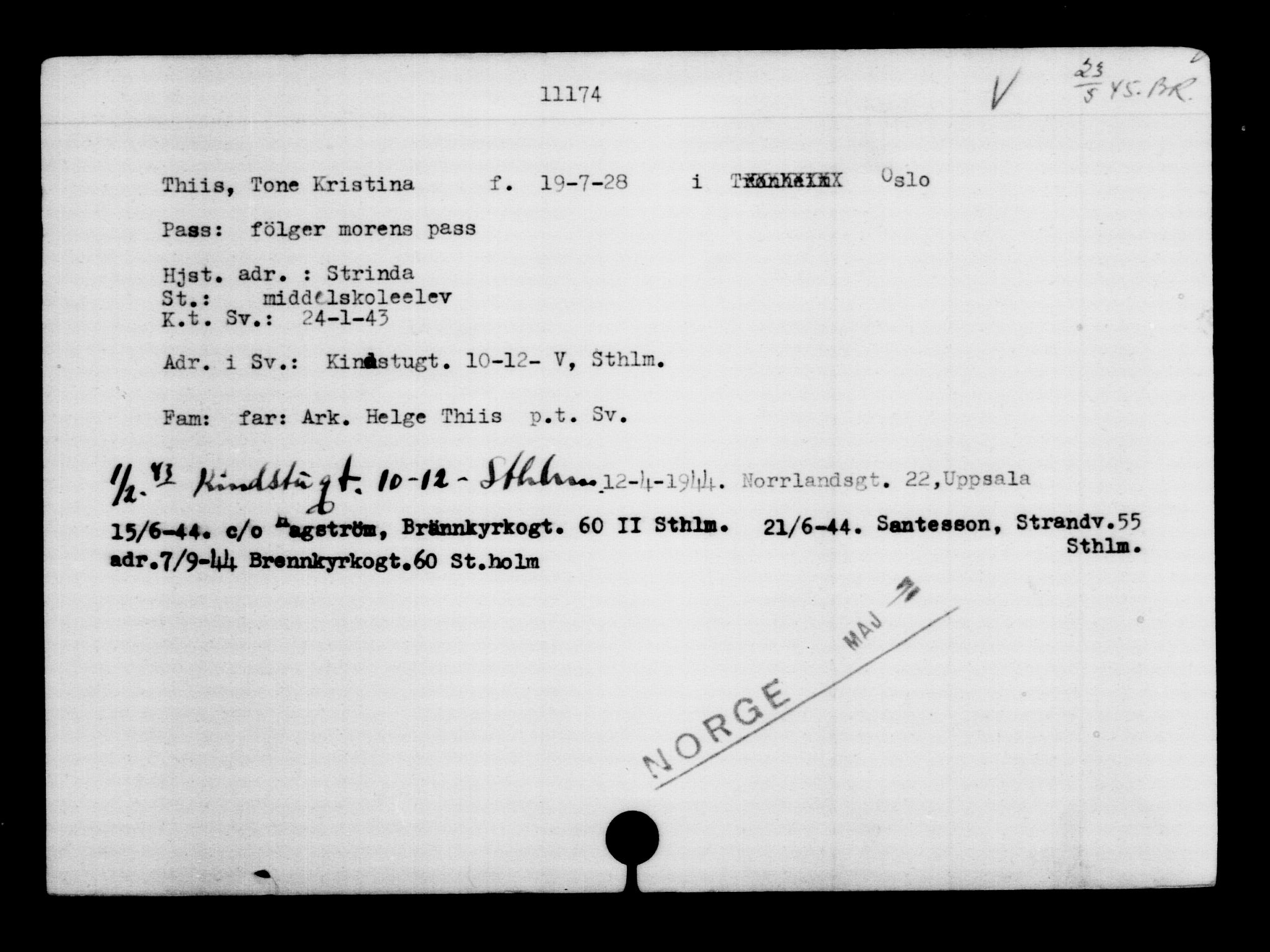Utenriksstasjonene, Legasjonen i Stockholm, Flyktningkontoret, AV/RA-S-6753/V/Va/L0006: Kjesäterkartoteket, flyktninger med registreringsnr. 9400-12711, 1940-1945, s. 2011