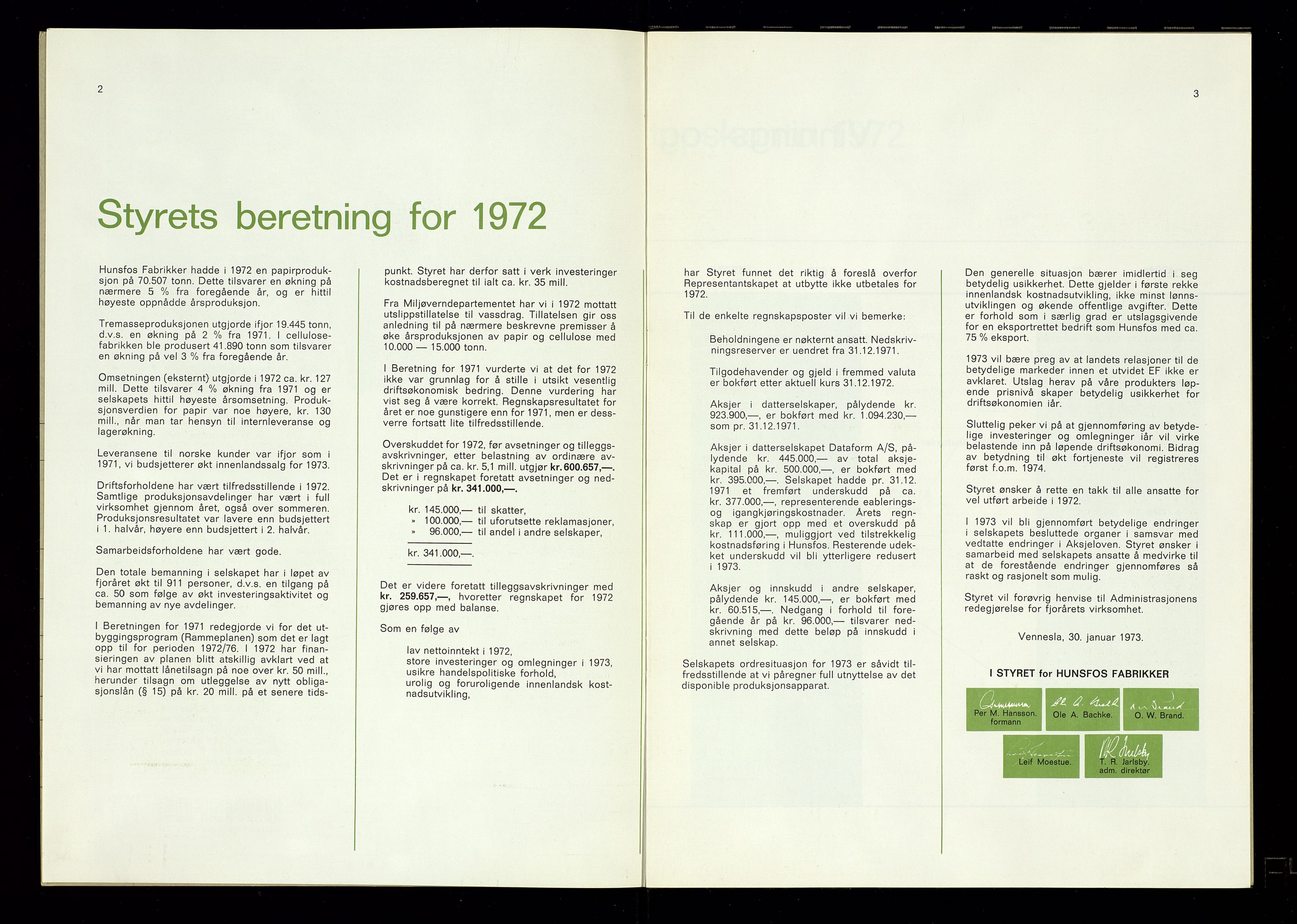 Hunsfos fabrikker, AV/SAK-D/1440/01/L0001/0003: Vedtekter, anmeldelser og årsberetninger / Årsberetninger og regnskap, 1918-1989, s. 342