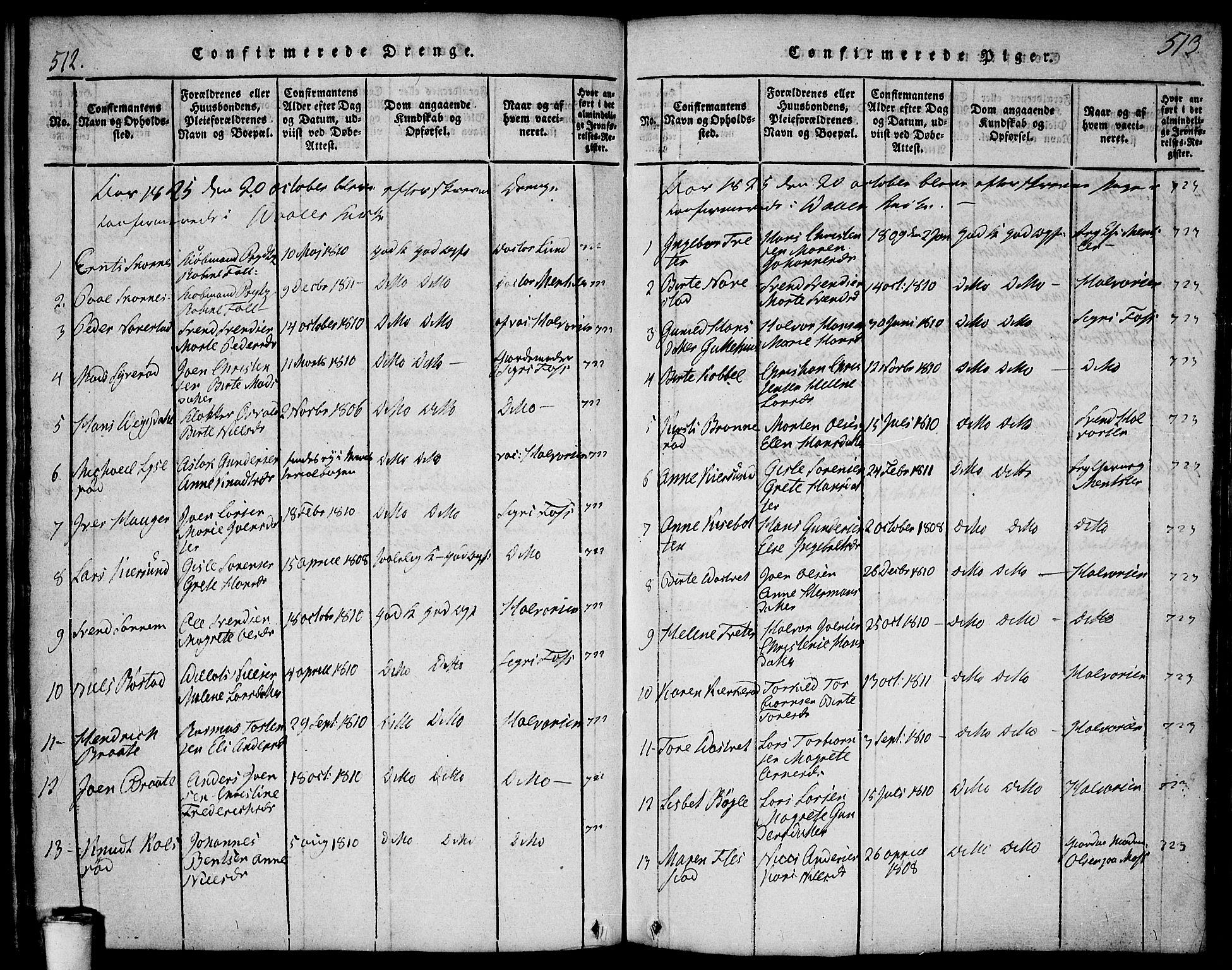 Våler prestekontor Kirkebøker, SAO/A-11083/F/Fa/L0005: Ministerialbok nr. I 5, 1815-1839, s. 512-513