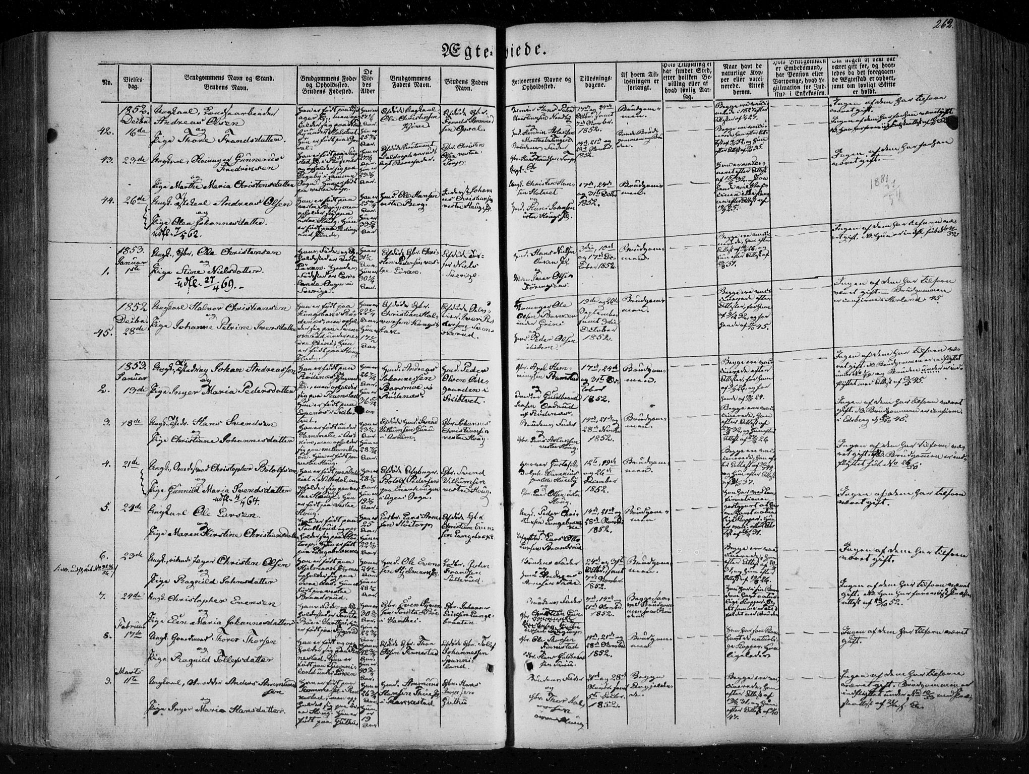 Eidsberg prestekontor Kirkebøker, AV/SAO-A-10905/F/Fa/L0009: Ministerialbok nr. I 9, 1849-1856, s. 262