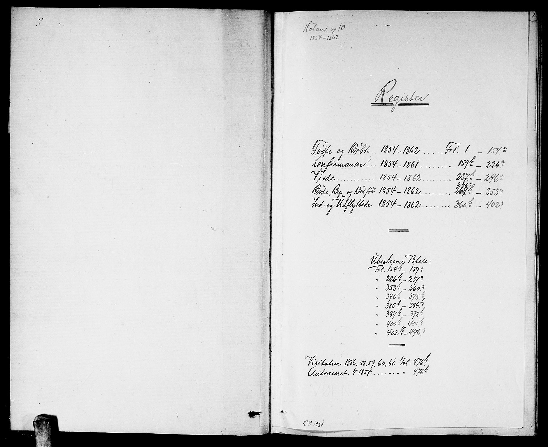 Høland prestekontor Kirkebøker, SAO/A-10346a/G/Ga/L0004: Klokkerbok nr. I 4, 1854-1862