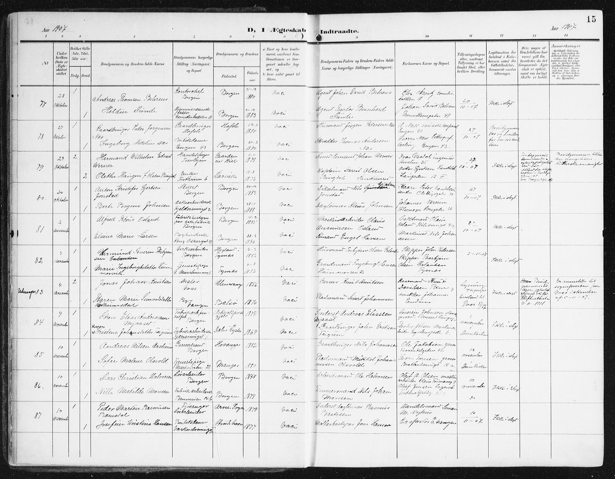 Domkirken sokneprestembete, AV/SAB-A-74801/H/Haa/L0038: Ministerialbok nr. D 5, 1906-1921, s. 15