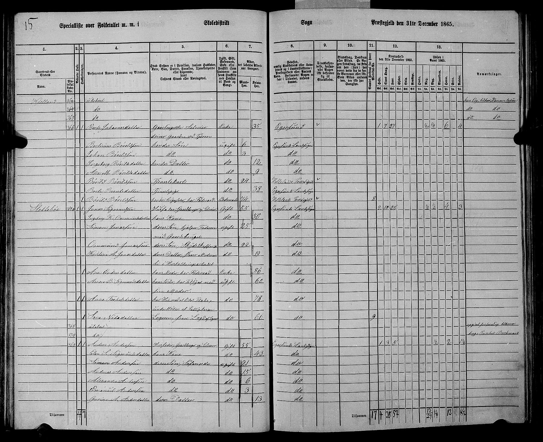 RA, Folketelling 1865 for 1116L Eigersund prestegjeld, Eigersund landsokn og Ogna sokn, 1865, s. 73