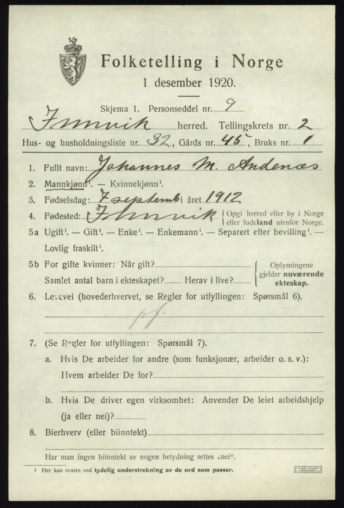 SAB, Folketelling 1920 for 1447 Innvik herred, 1920, s. 1589