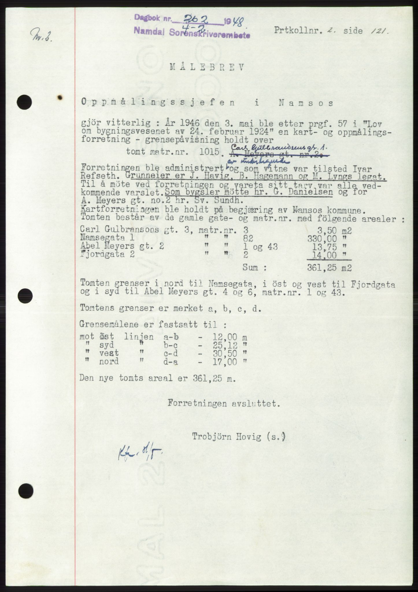 Namdal sorenskriveri, SAT/A-4133/1/2/2C: Pantebok nr. -, 1947-1948, Dagboknr: 262/1948